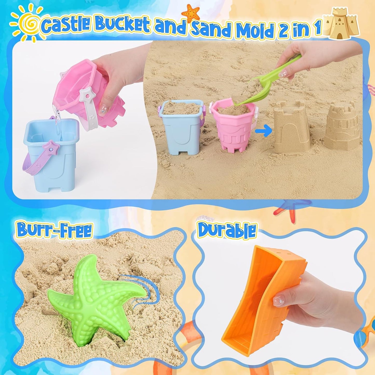 Hot FUSPWEAO Beach Sand Toys, Sand Castle Toys with Castle Bucket, Creative Molds, Shovel and Rake, Sandbox Play Set for Kids Ages 3-12, Outdoor Summer Beach Essentials for Building & Playing