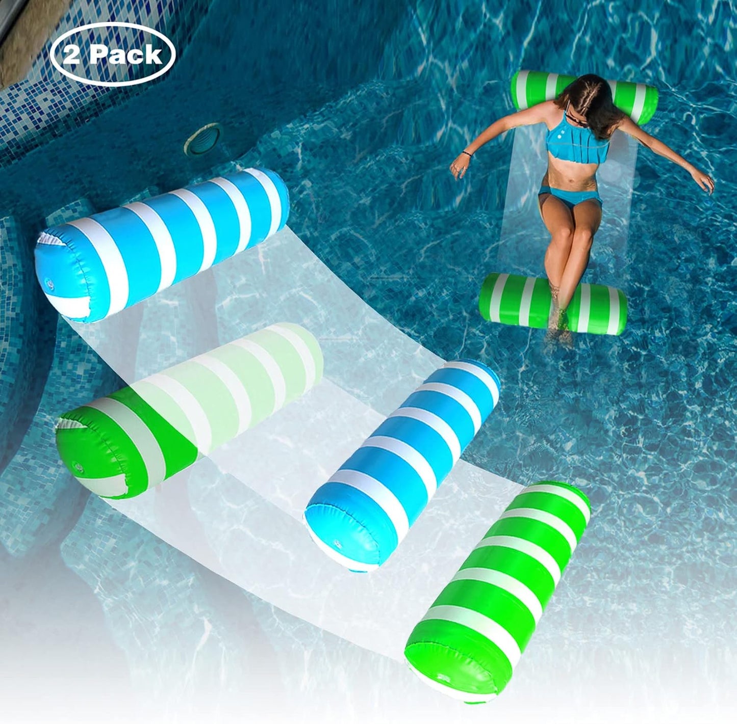 HotInflatable Pool Floats Adult Size Water Hammock,Pool Rafts Lounge Chairs Floating,4-in-1 Multi-Purpose Pool Floaties Toys,Floats for Swimming Pool,for Adults Vacation Fun and Rest