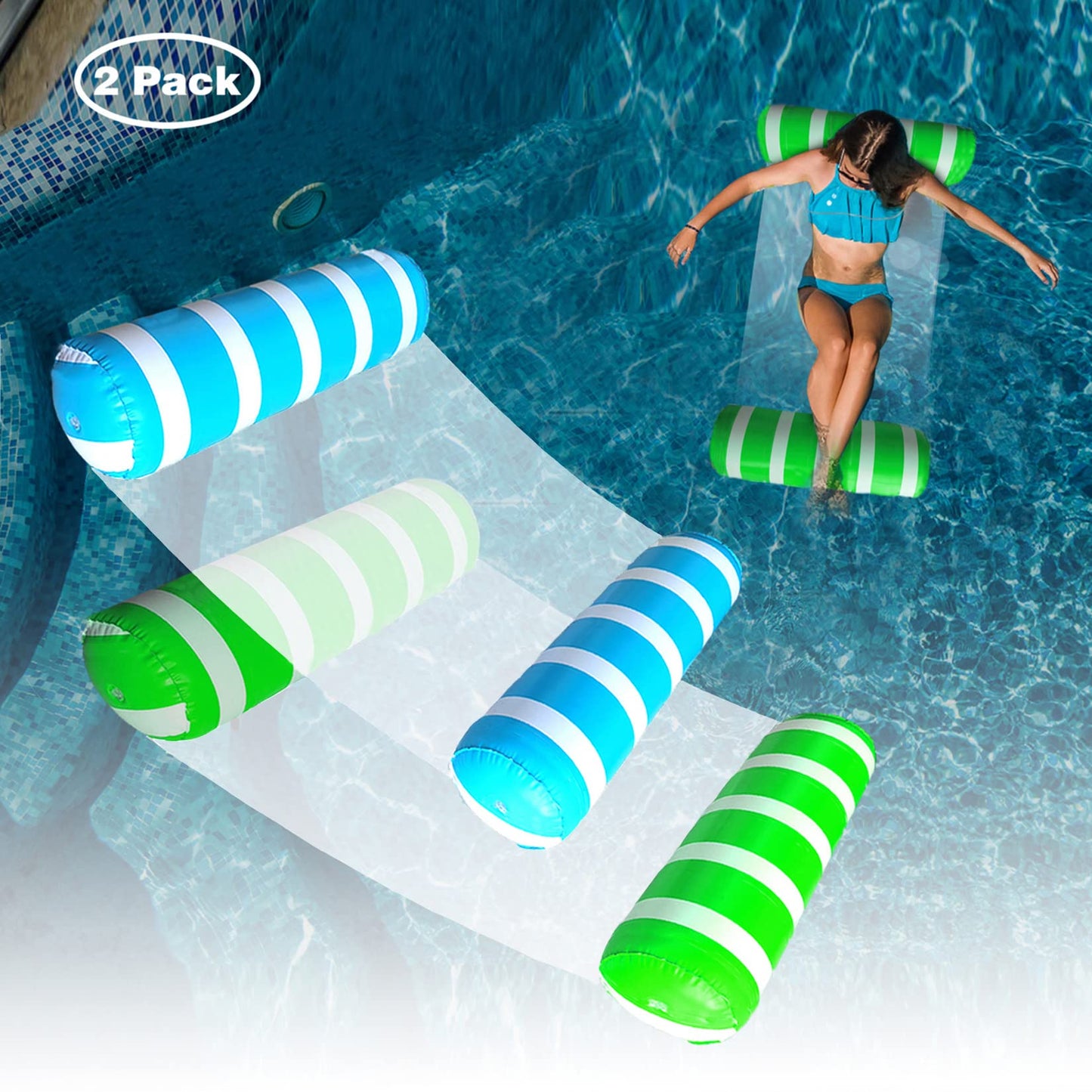 HotInflatable Pool Floats Adult Size Water Hammock,Pool Rafts Lounge Chairs Floating,4-in-1 Multi-Purpose Pool Floaties Toys,Floats for Swimming Pool,for Adults Vacation Fun and Rest