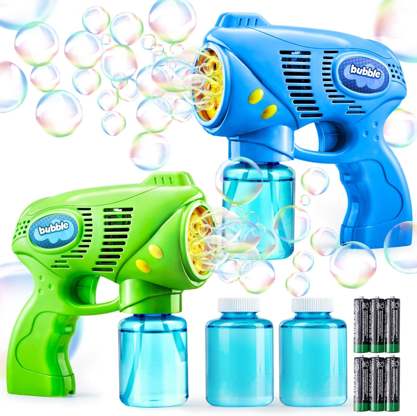 HotJOYIN 2 Kids Bubble Gun with 2 Bottles Refill Solution, Bubble Machine Gun for Toddlers Kids 4-8, Party Favors, Summer Toy, Outdoors, Easter, Birthday Gift