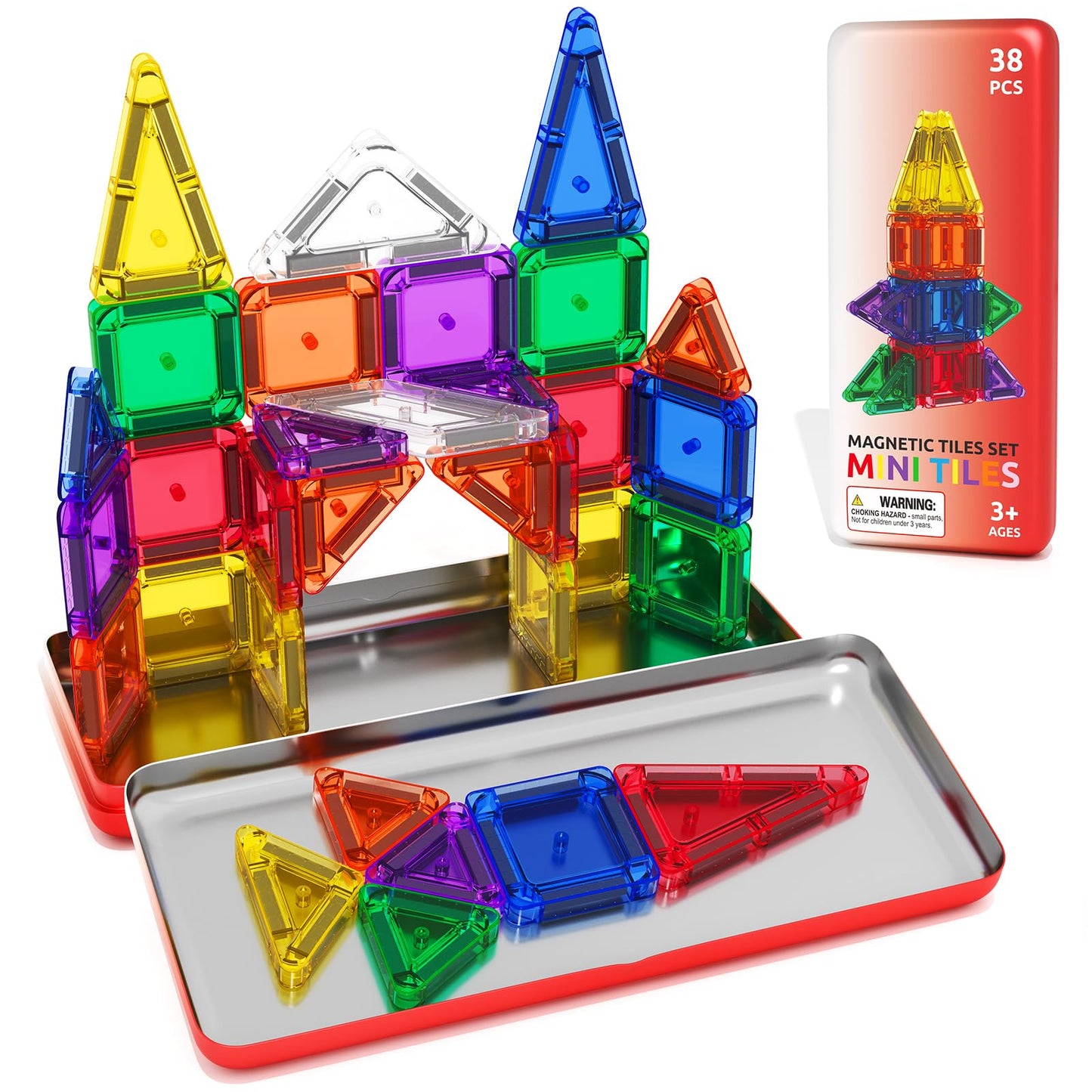 Hot Magnetic Tiles Mini Travel Toddler Set, Magnetic Blocks Building Kids Toys & Games, Montessori Preschool Classroom Must Haves Educational Learning Sensory Toys for 3+ Year Old Boys Girls Birthday Gift