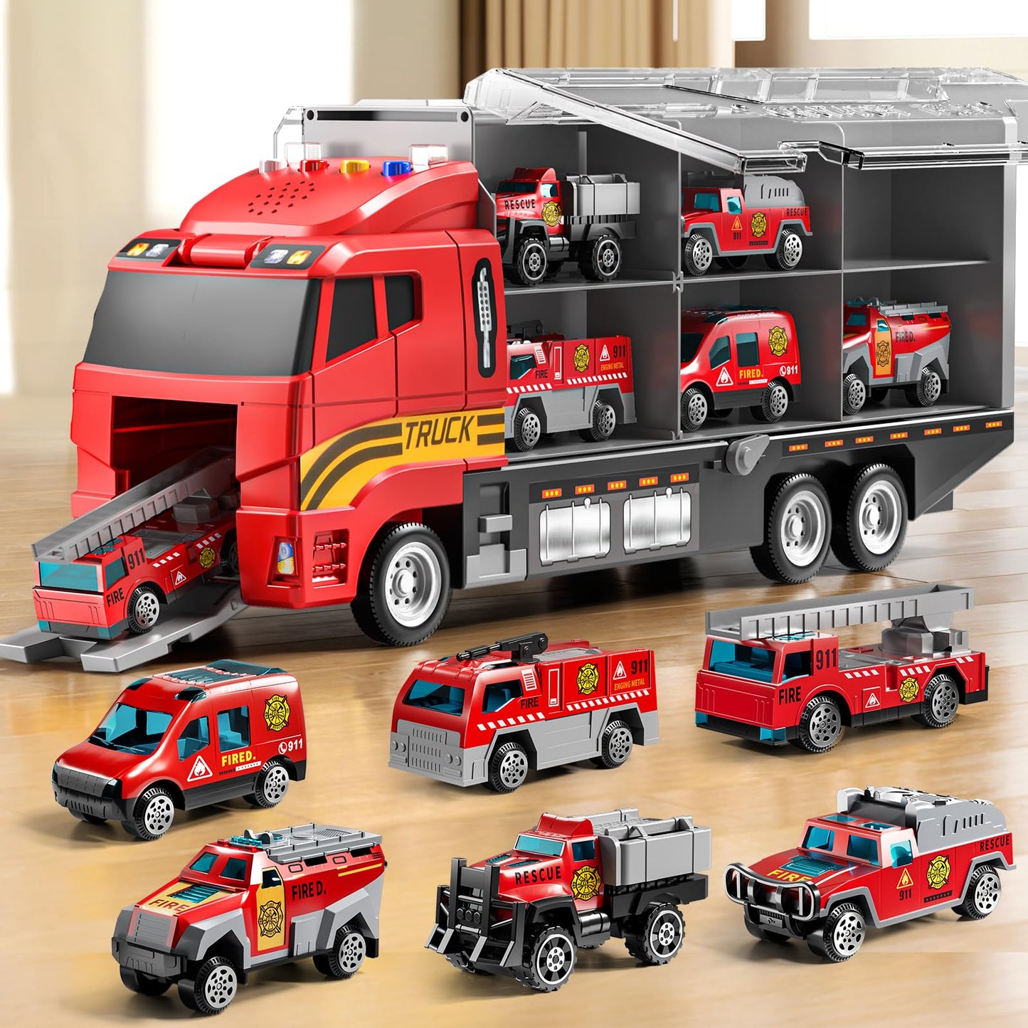 HotNIPLOOOW Toddler Boys Construction Truck Vehicle Toy Set with Play Mat and Die-Cast Toy Car, Transport Carrier Truck for Kids 3-5, Birthday Gifts Toys for 3-8 Year Old Boys