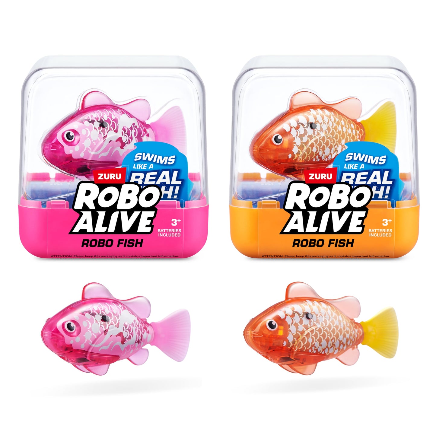 HotRobo Alive Robo Fish Robotic Swimming Fish (Pink + Golden) by ZURU Water Activated, Changes Color, Comes with Batteries, Amazon Exclusive (2 Pack) Series 3
