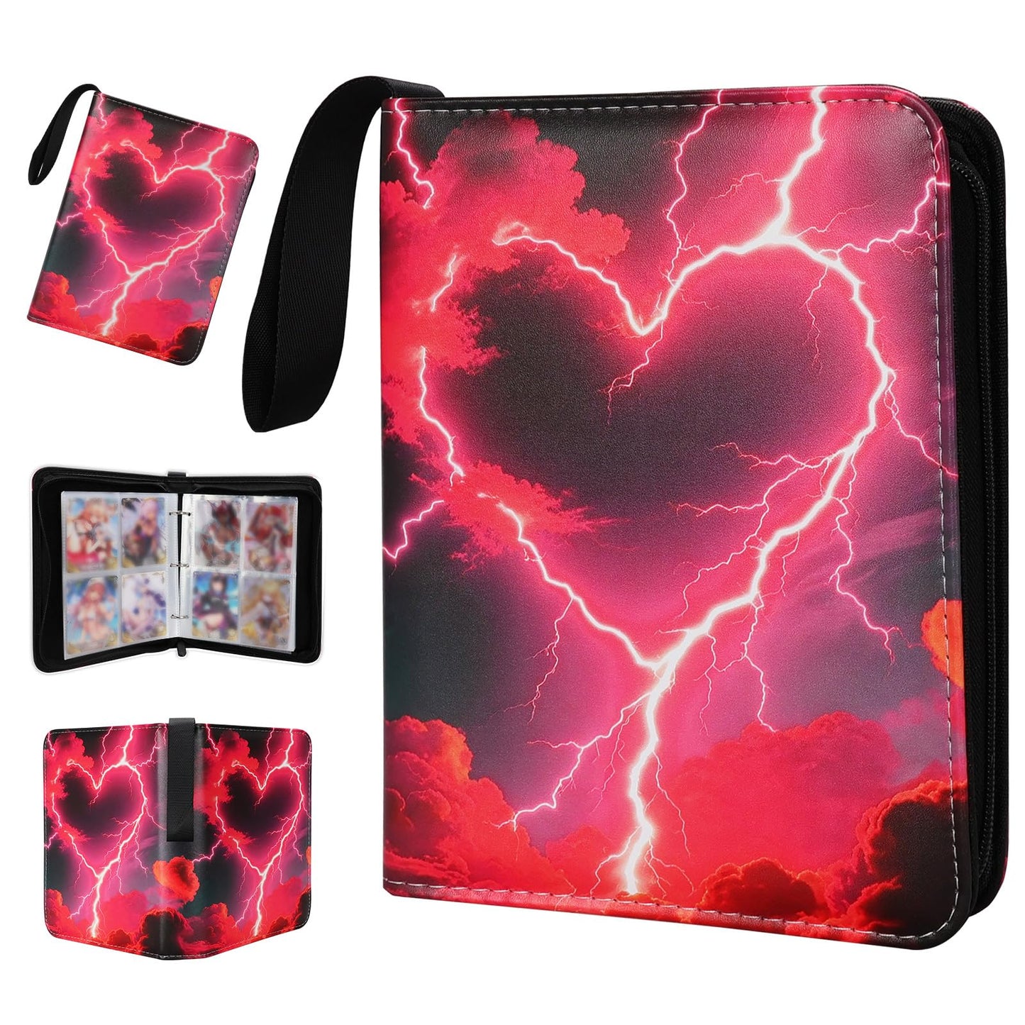 HotCollectible Trading Card Albums,4 Pocket Card Binder, 400 Double Sided Pocket PU Premium Zip Trading Collection Binderwith 50 Removable Sleeves, Card Folder forTCG, Sports Cards (Red &Blue)