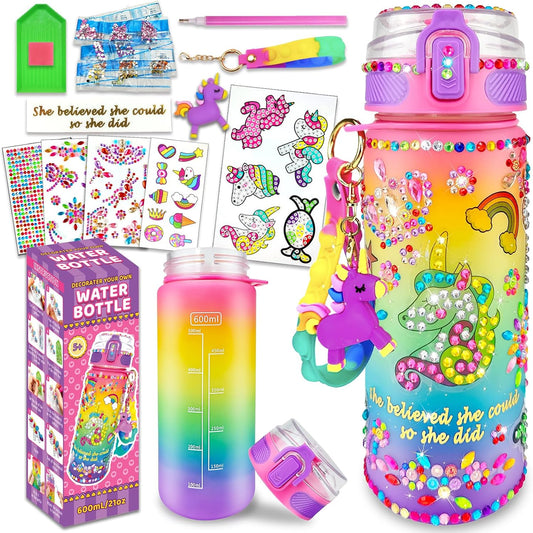 HotEDSPORTSHOUSE Decorate Your Own Water Bottle Kits for Girls Age 4-6-8-10,Unicorn Painting Crafts,Fun Arts and Crafts Gifts Toys for Girls Birthday Christmas(Unicorn)