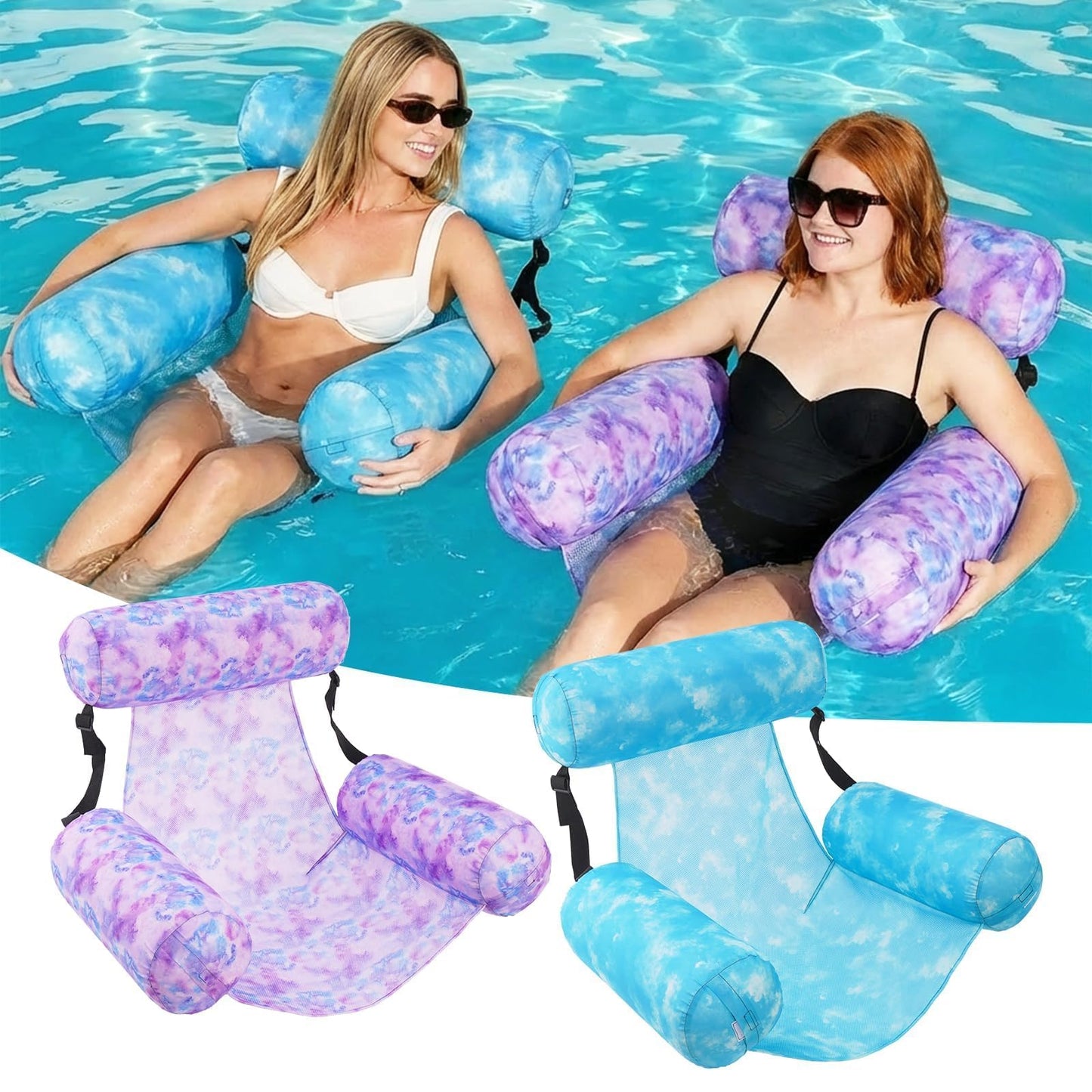 HotInflatable Pool Float Chair - 2 Pack Pool Floats Adult Heavy Duty, Water Floating Lounge Chairs, Blow up Floaties Adults for Summer Fun Party Lake Beach