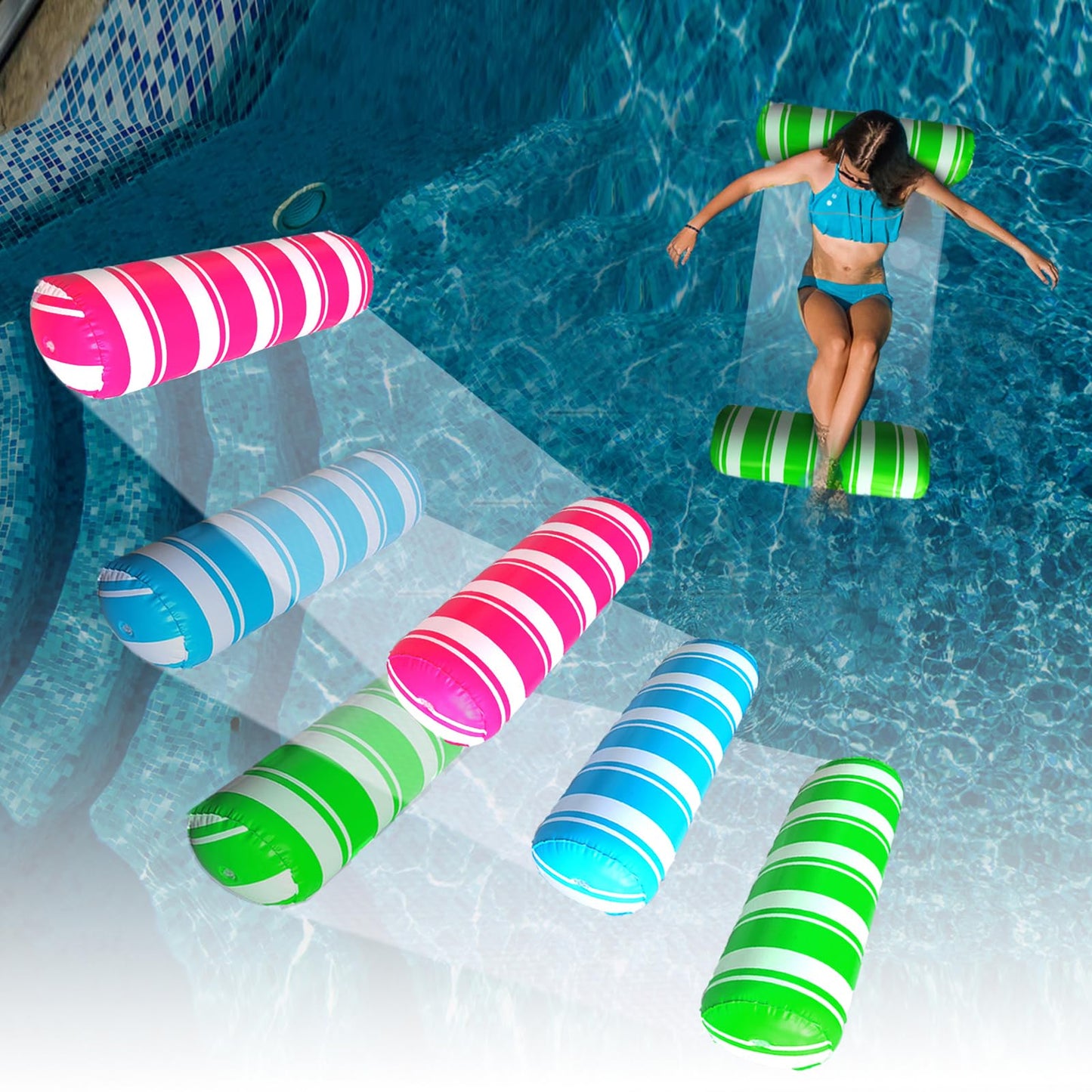 HotInflatable Pool Floats Adult Size Water Hammock,Pool Rafts Lounge Chairs Floating,4-in-1 Multi-Purpose Pool Floaties Toys,Floats for Swimming Pool,for Adults Vacation Fun and Rest