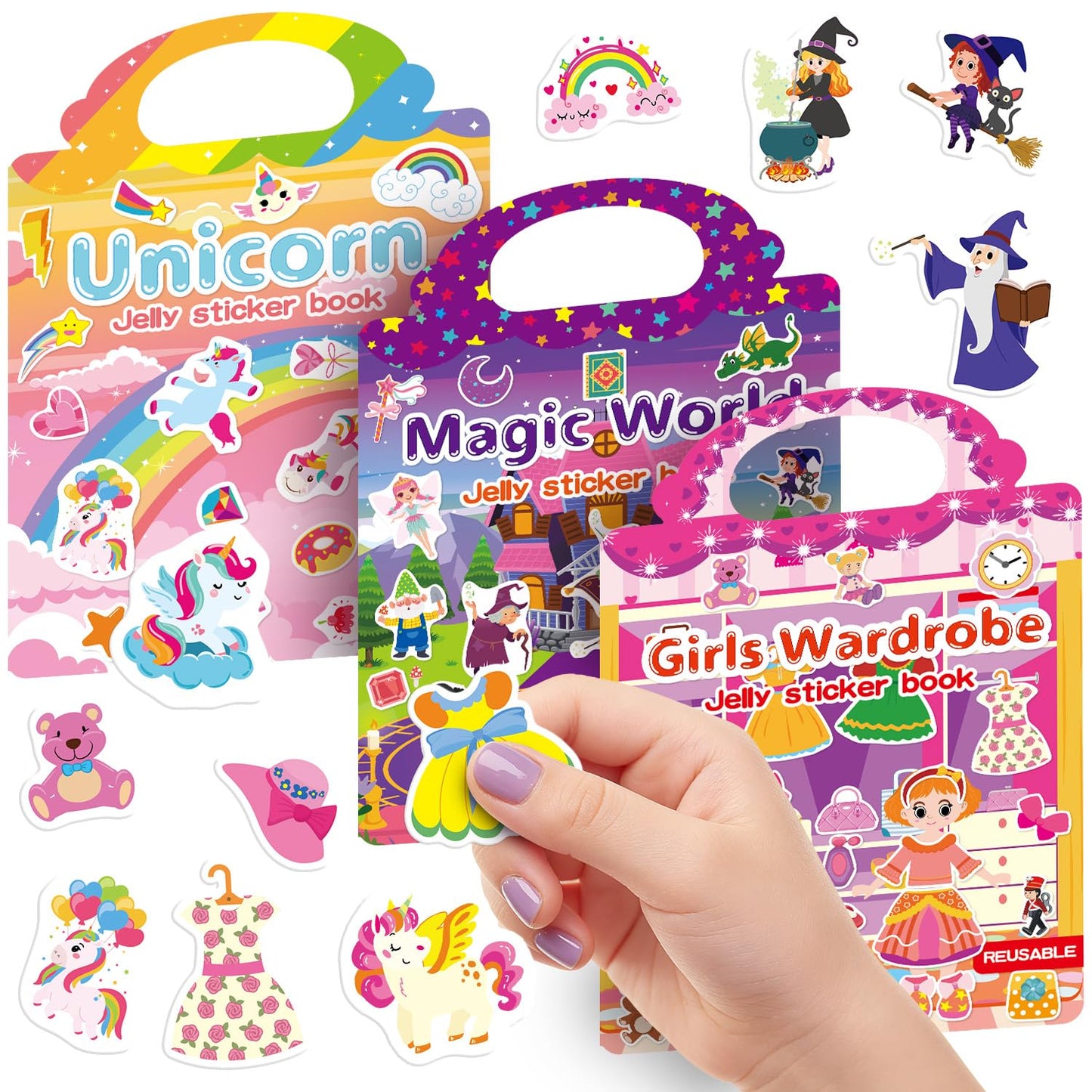 Hot6 Sets Reusable Sticker Book for Toddlers 3-6, Jelly Stickers Book for Kids, Travel Sticker Activity Toys for Childs 3 4 5 6 Years Girls & Boys Best Gifts
