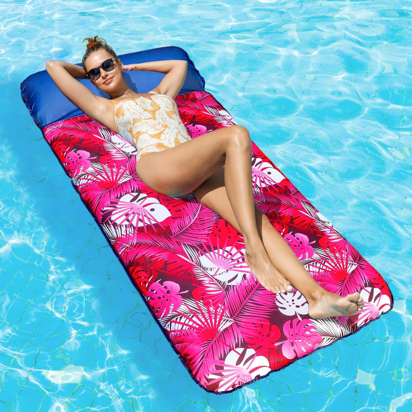 HotFindUWill Oversized Pool Float Lounger for Adults - 72" Extra Large Heavy Duty Pool Floats, Soft Fabric Covered Pool Rafts for Backyard, Lake & Beach