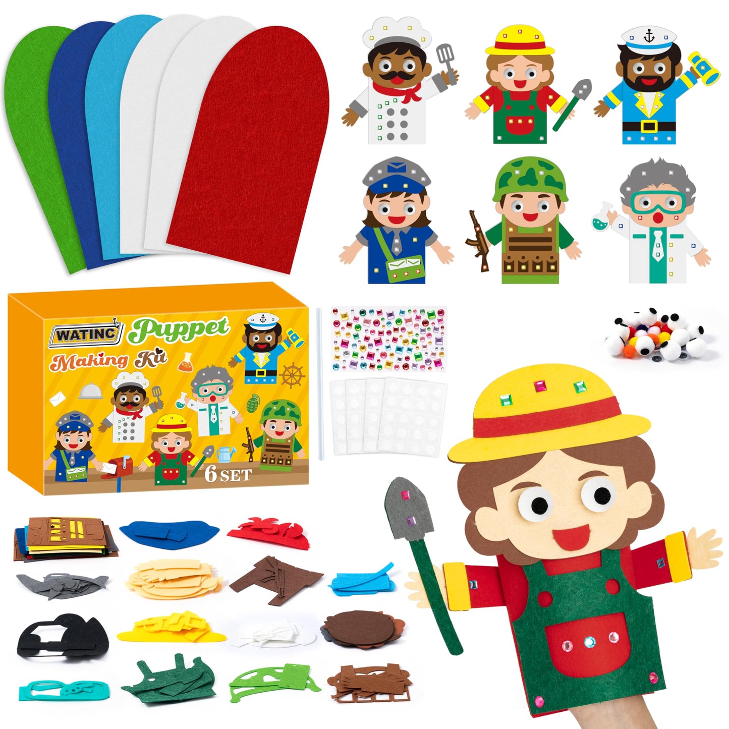 Hot WATINC Hand Puppet Making Kit, Felt Sock Puppet Toys for Kids (Animals) | 6 Styles, Make Your Own Storytelling & Role Play Crafts, Creative Group Activity, Party Favors & Gifts for Kids Ages 4-8
