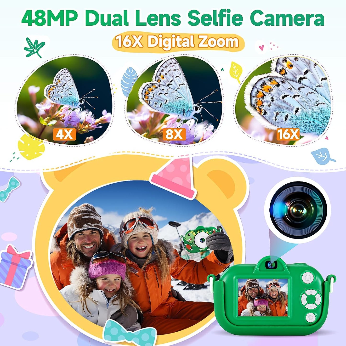 Hot Kids Camera Boys Toys for 3 4 5 6 7 8 9 Years Old Boys, 48MP Dual Lens Kids Digital Camera Christmas Birthday Gifts, 1080P HD Video Selfie Toddler Camera with 32G SD Card