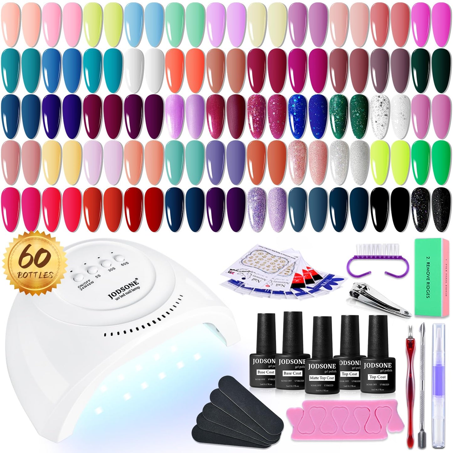 HotJODSONE 36 PCS Gel Nail Polish Set-32 Colors Gel Polish Kit Base Coat Glossy Matte and Glitter Top Coat Nail Polish Set Green Blue Red Pink Collection Gifts for Women