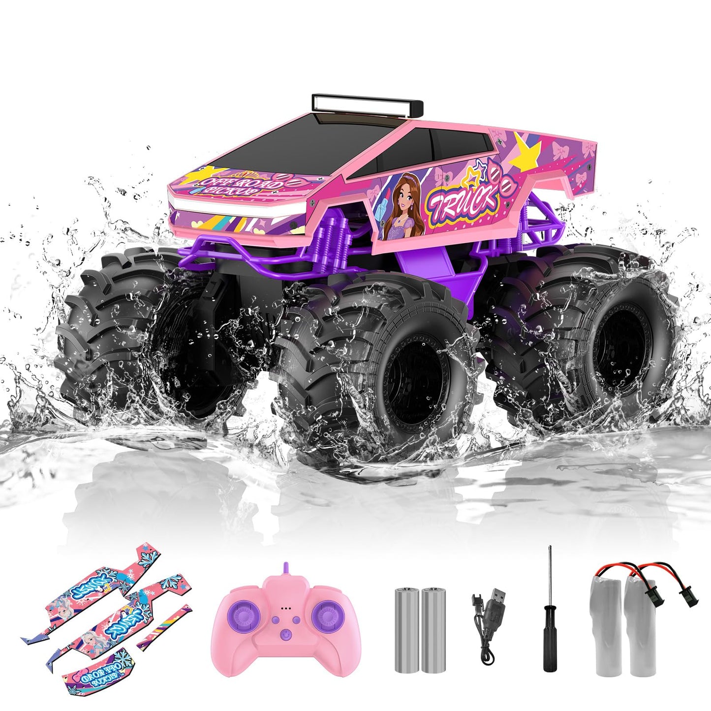 Hot Amphibious Remote Control Car, 1:18 Monster Truck Toys for Boys RC Cars, 2.4 GHz Waterproof RC Trucks, 4WD All Terrain Off-Road Pickup, Kids Christmas Birthday Gifts Present Boys Girls Toys Ages 6+