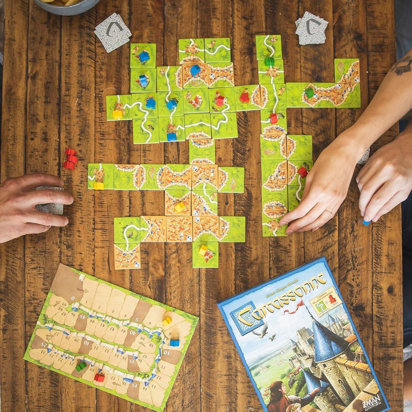 HotCarcassonne Board Game - Classic Tile Placement Strategy, Medieval Adventure for Adults & Families, Adult Board Games, Family Fun, Kids 8-12, 2-5 Players Ages 7+, 35 Minute Playtime