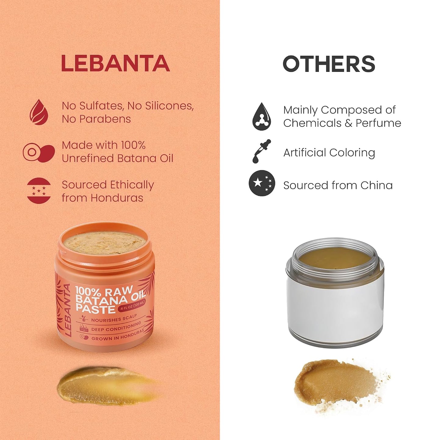 HotLebanta Raw Batana Oil for Hair - 100% Pure, Organic 4oz Batana from Honduras for Fuller, Thicker-Looking Hair - Unrefined Cold Pressed Cosmetic Scalp Oil & Hair Mask, Gift for Women (1 Pack)