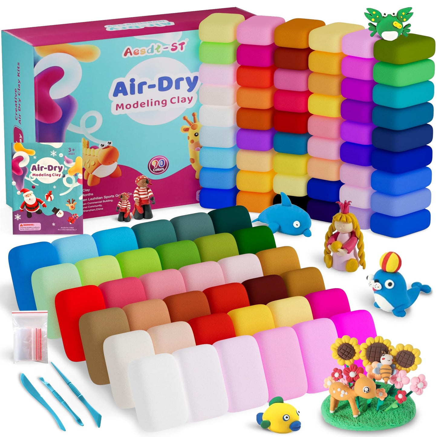 HotAestd-ST Air Dry Clay 66 Colors, Modeling Clay for Kids, DIY Magic Clay | Molding Clay Kit, 4 Sculpting Tools, Resealable bags, Non-Sticky Soft, Super Light, Arts & Crafts Gift for Boys Girls Kids