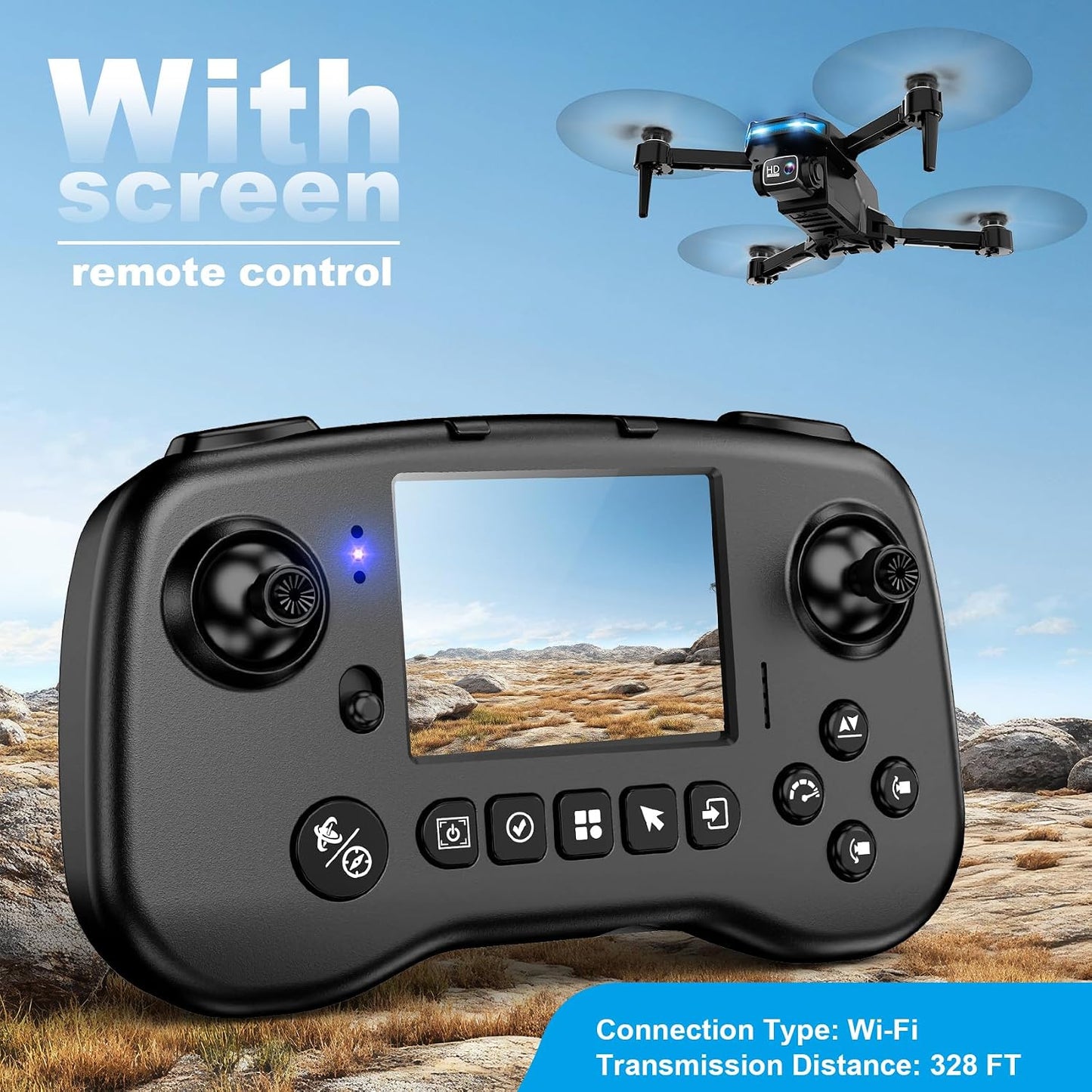 Hot Drone with Camera - Drone with Screen on Controller for Beginners, Foldable Remote Control Quadcopter with Gesture Control, 3D Flip, One Key Start, Emergency Stop, 2 Batteries, Easier to use