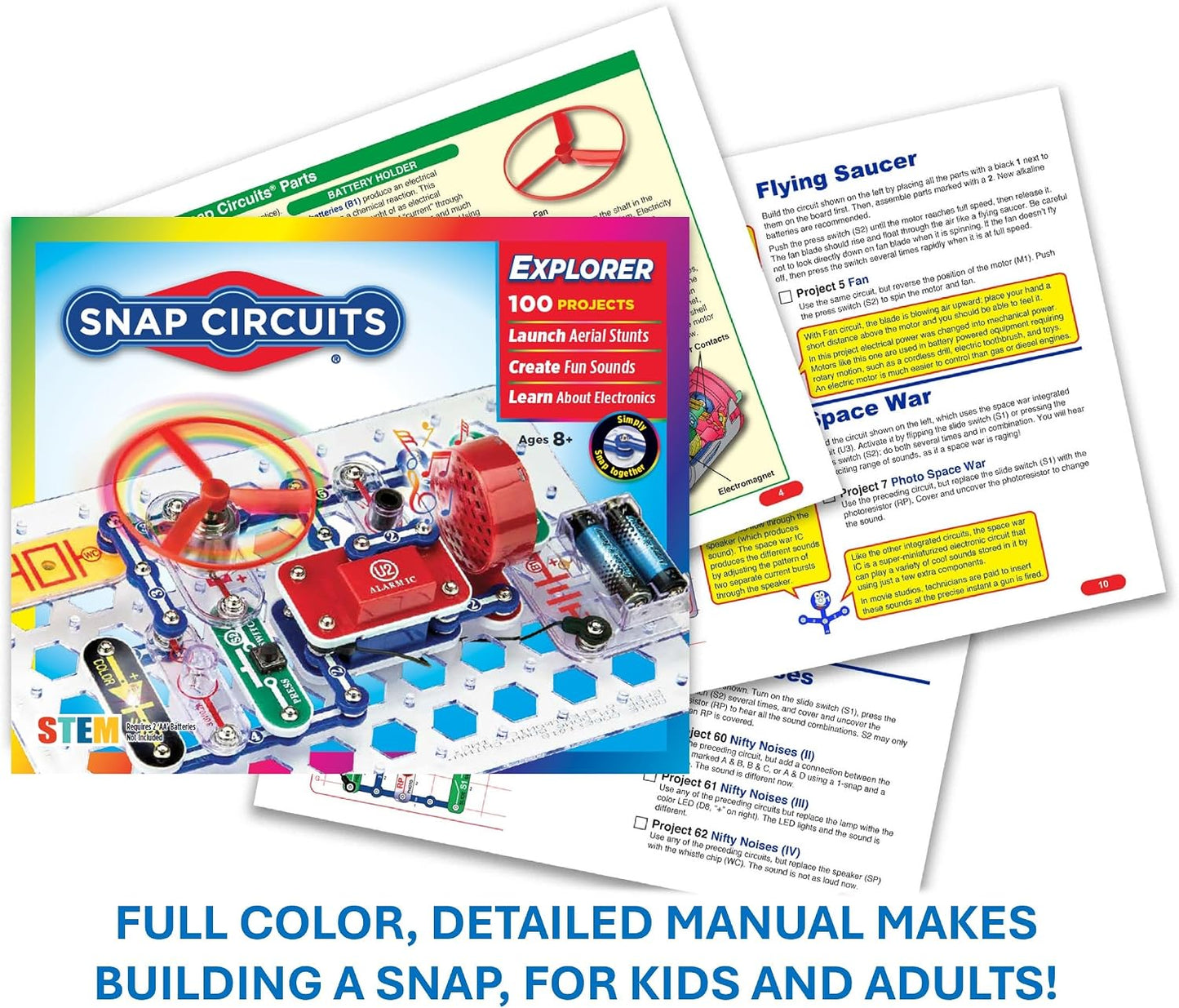Hot Snap Circuits Jr. SC-100 Electronics Exploration Kit, Over 100 Projects, Full Color Project Manual, 28 Parts, STEM Educational Toy for Kids 8 +