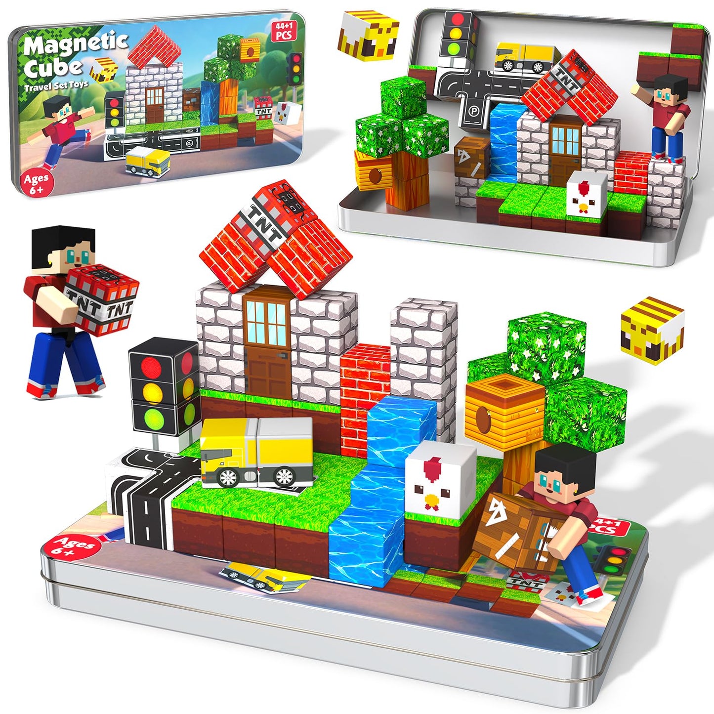 HotMagneverse 20 Pcs Magnetic Action Figures Playset - Magnetic Building Blocks, Magnet Cubes and Rotatable Figures Character Toys for Kids, Birthday Gift for 6+ Year Old Boys Girls (Patent Pending)