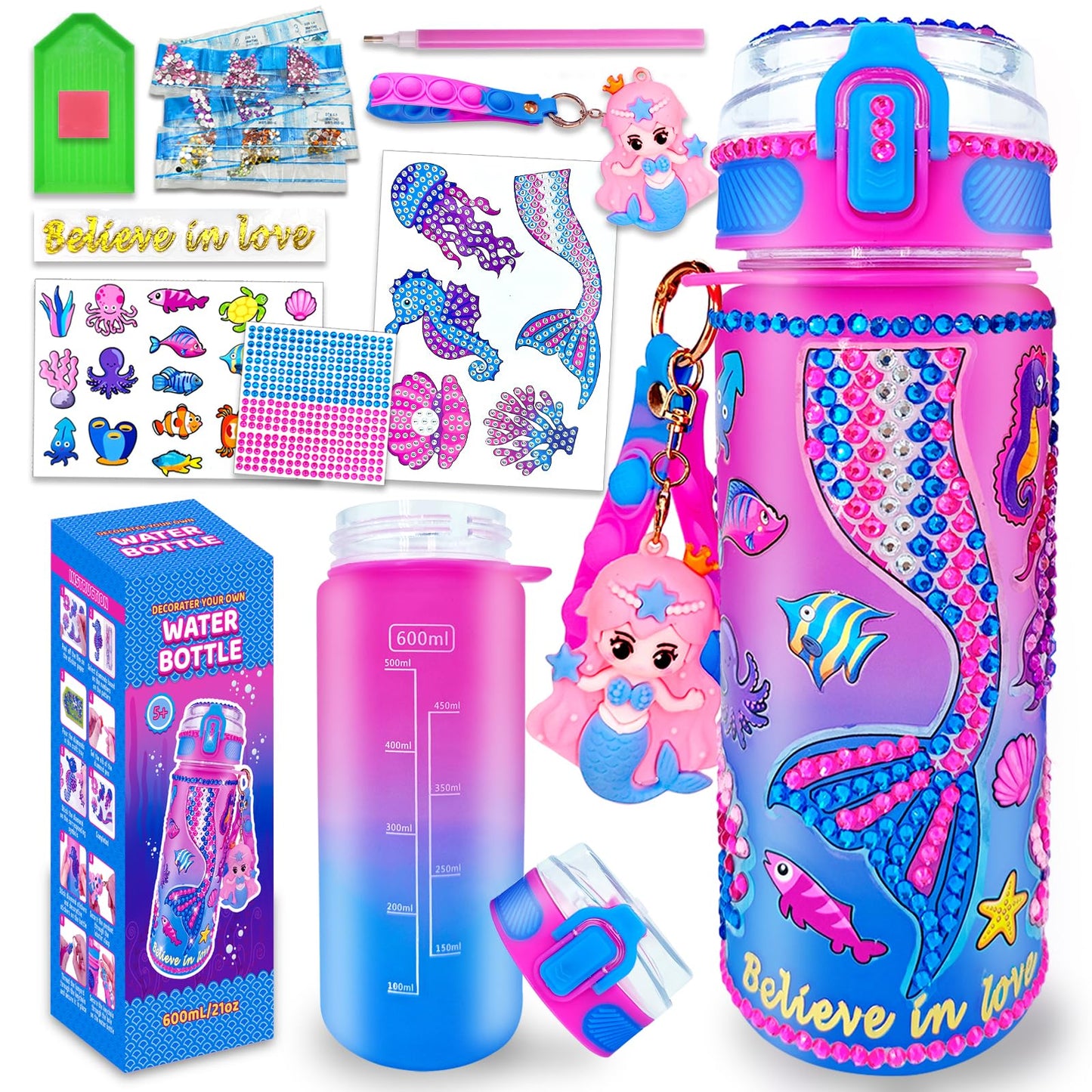 HotEDSPORTSHOUSE Decorate Your Own Water Bottle Kits for Girls Age 4-6-8-10,Unicorn Painting Crafts,Fun Arts and Crafts Gifts Toys for Girls Birthday Christmas(Unicorn)