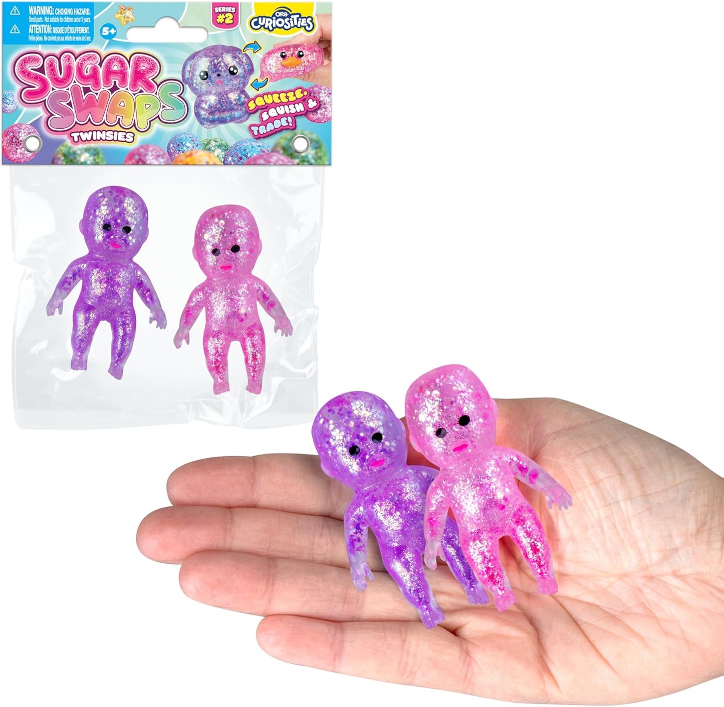 Hot ORB Curiosities Duck and Babies Sugar Swaps 2 Pack - 4 Sparkly Sugar Duck and Baby Squishy Toys to Stretch, Squeeze, Collect, and Trade - Fun Stress Relief, Sensory and Fidget Toys for Kids and Adults