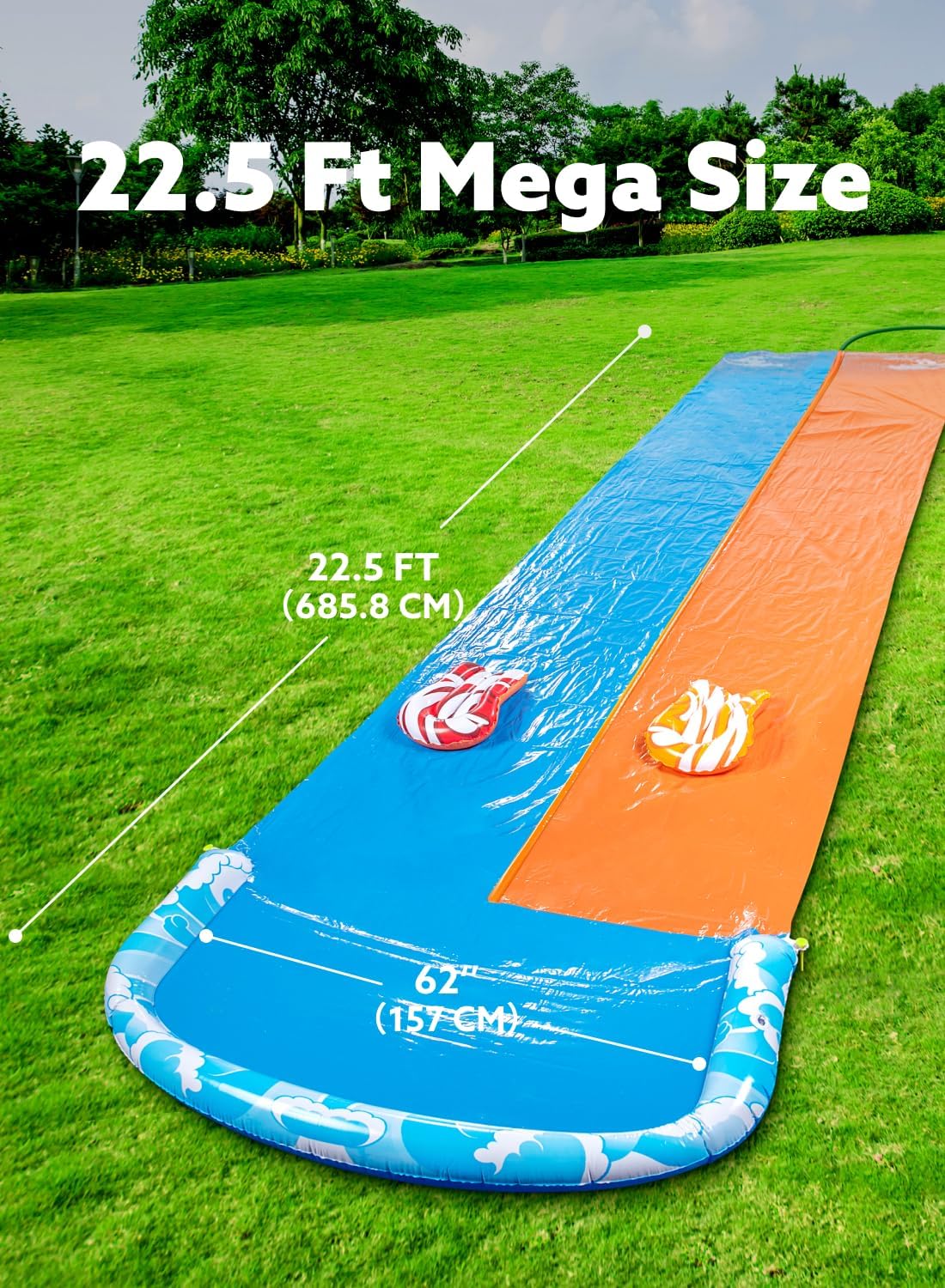 HotJOYIN 22.5ft Water Slides and 2 Bodyboards, Lawn Water Slide Summer Slip Waterslides Water Toy with Build in Sprinkler for Backyard Outdoor Water Fun for Kids