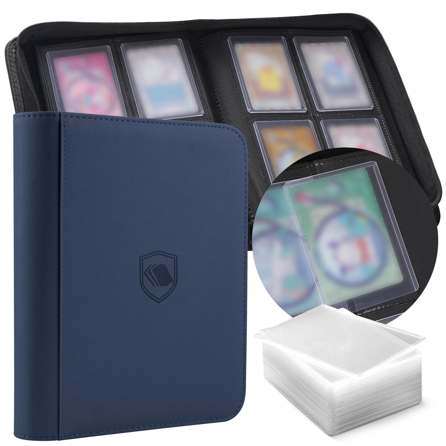 HotTop Loader Binder 9 Pocket, Holds 360 Toploaders, 100 Toploaders INCLUDED | Toploader Binder for 3" x 4" Rigid Toploaders, Trading Card Binder for TCG, MTG, Sport Cards, PU Leather Cover, Side Loading