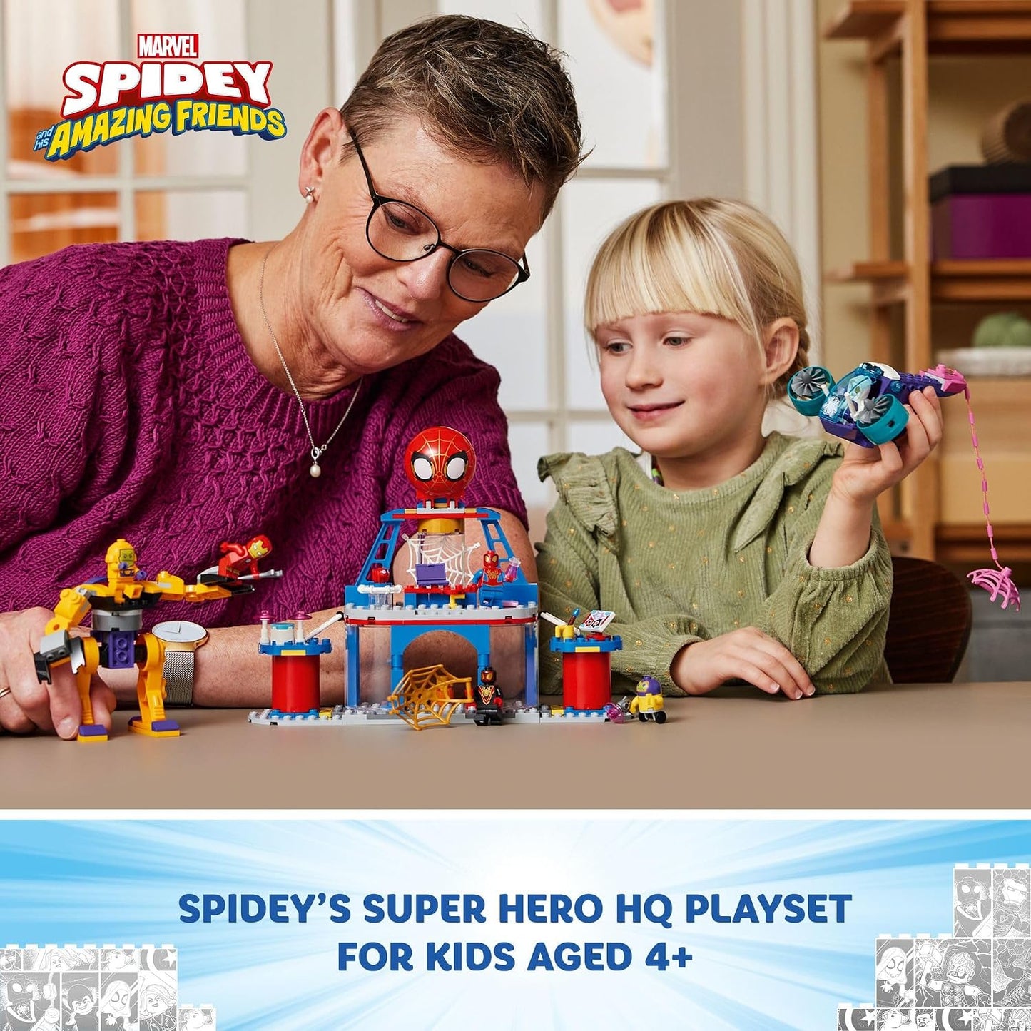 HotLEGO Marvel Team Spidey Web Spinner Headquarters Building Toy - Pretend Play Spidey and His Amazing Friends Toys Playset for Boys & Girls, Ages 4+ Years - 3 Superhero Minifigures - 10794