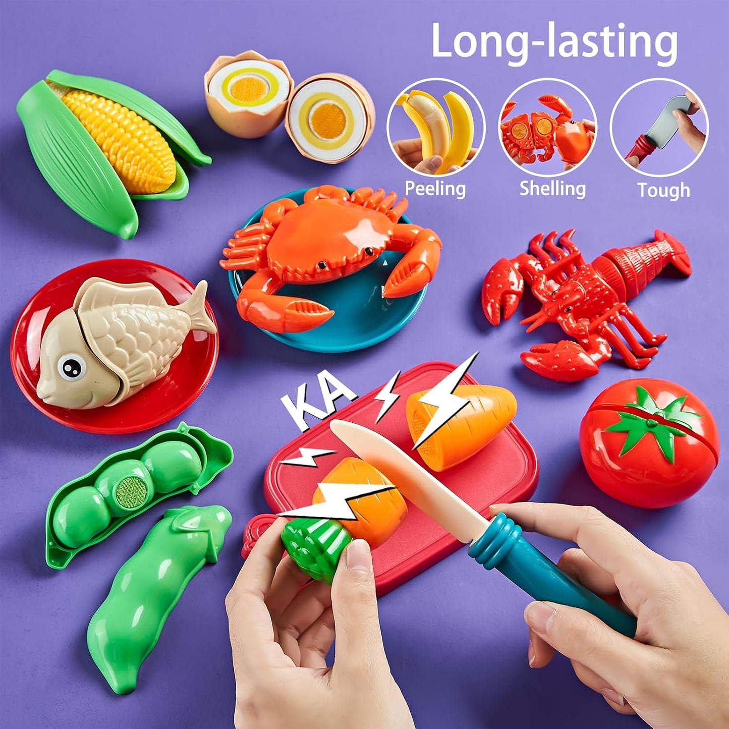 HotLAUGIGLE Pretend Play Food for Kids Kitchen, 78Pc Cutting Toy Food with Storage Bag
