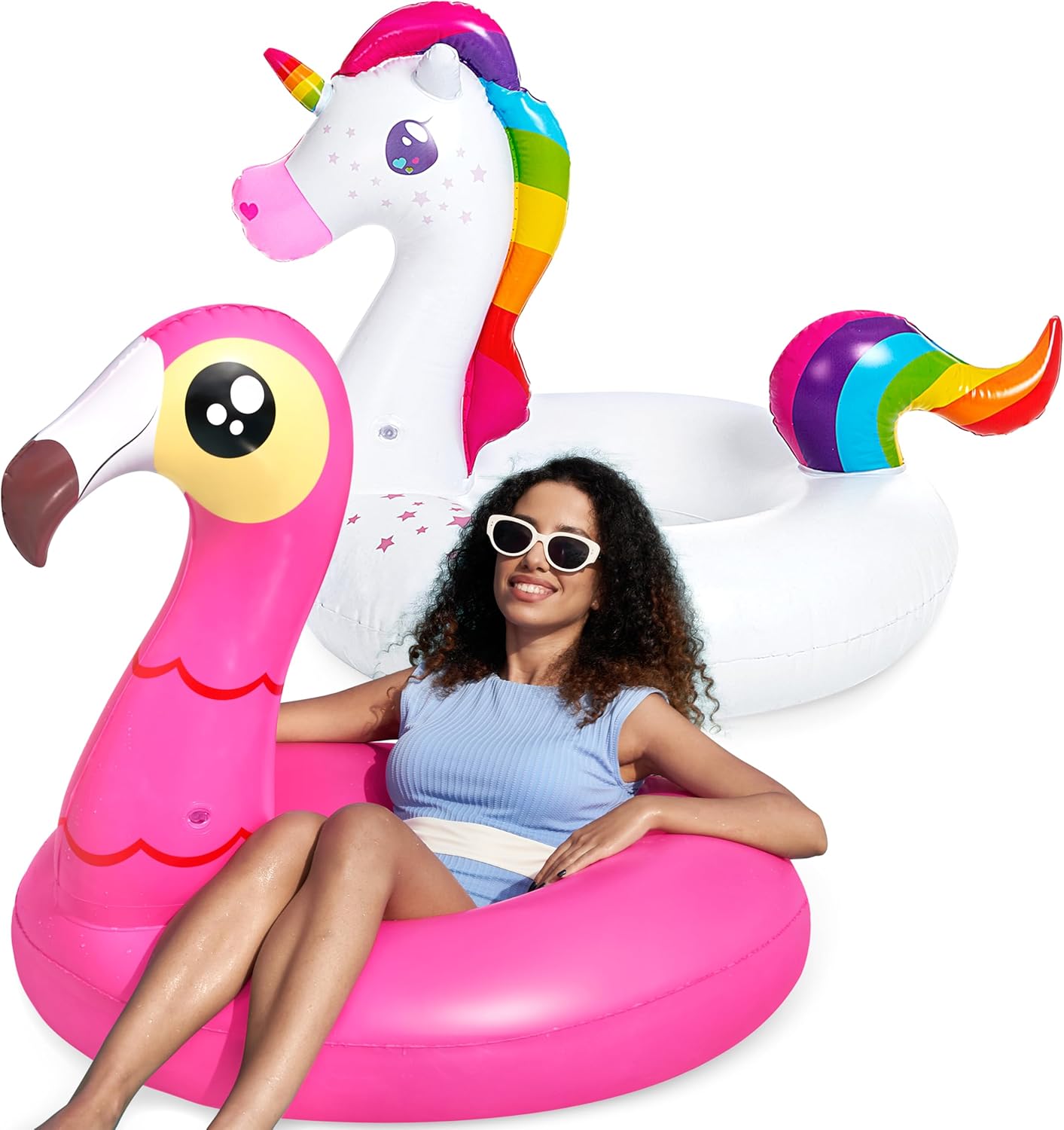 HotJOYIN 2-Pack Flamingo Unicorn Pool Float - Fun Floaties Inflatable Swimming Pool Tubes Toys Party Decorations, Summer Vacation Lake Beach Floaty Swim Rings Raft Lounger for Adults & Kids