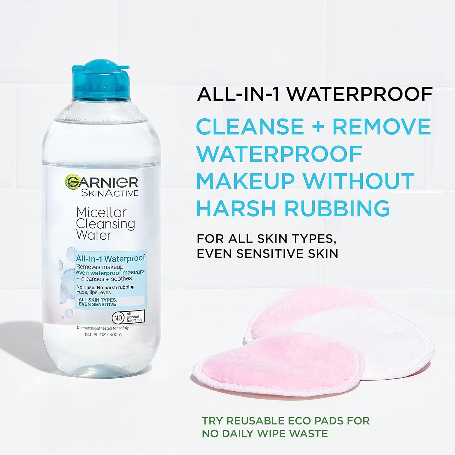 HotGarnier Micellar Water for Waterproof Makeup, Hydrating Facial Cleanser & Makeup Remover, Suitable for Sensitive Skin, Vegan, Cruelty Free, 13.5 Fl Oz (400mL), 2 Count