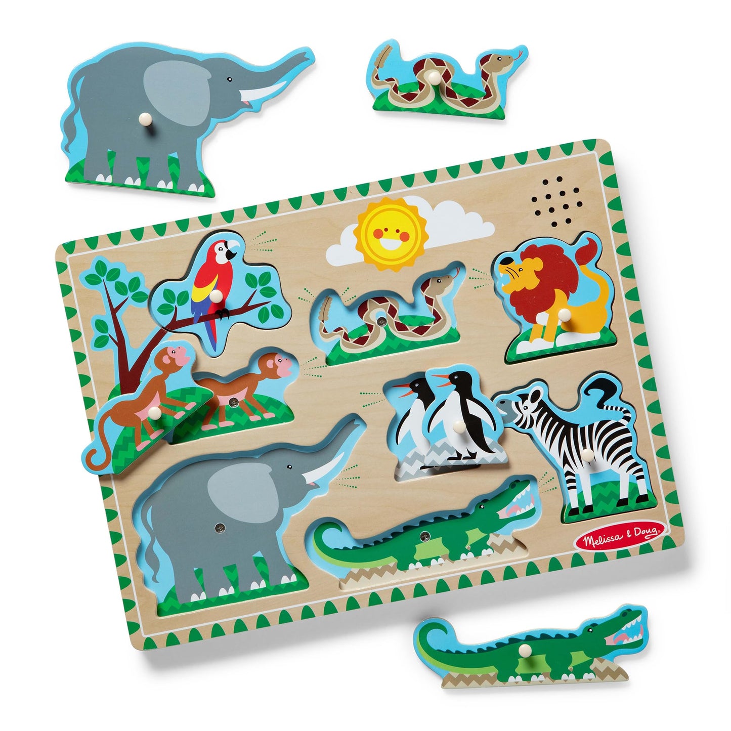 HotMelissa & Doug Farm Animals Sound Puzzle – 8-Piece Wooden Peg Puzzle with Light-Activated Sounds, Music Learning Toy for Toddlers and Preschoolers Ages 2+