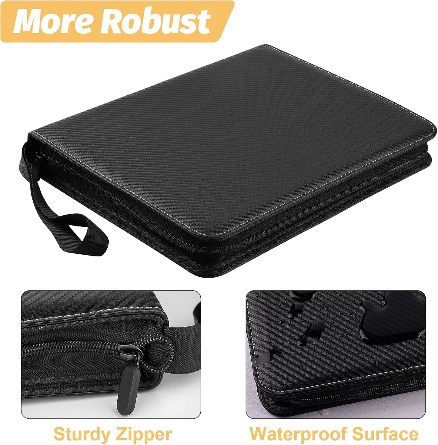 HotGERMUN 9 Pocket Trading Card Binder,720 Cards,40 Top-Loading Pages, Double Sided Pockets PU Cover Zipper Collection Album Folder for Standard MTG, TCG, Sports Cards(Black)