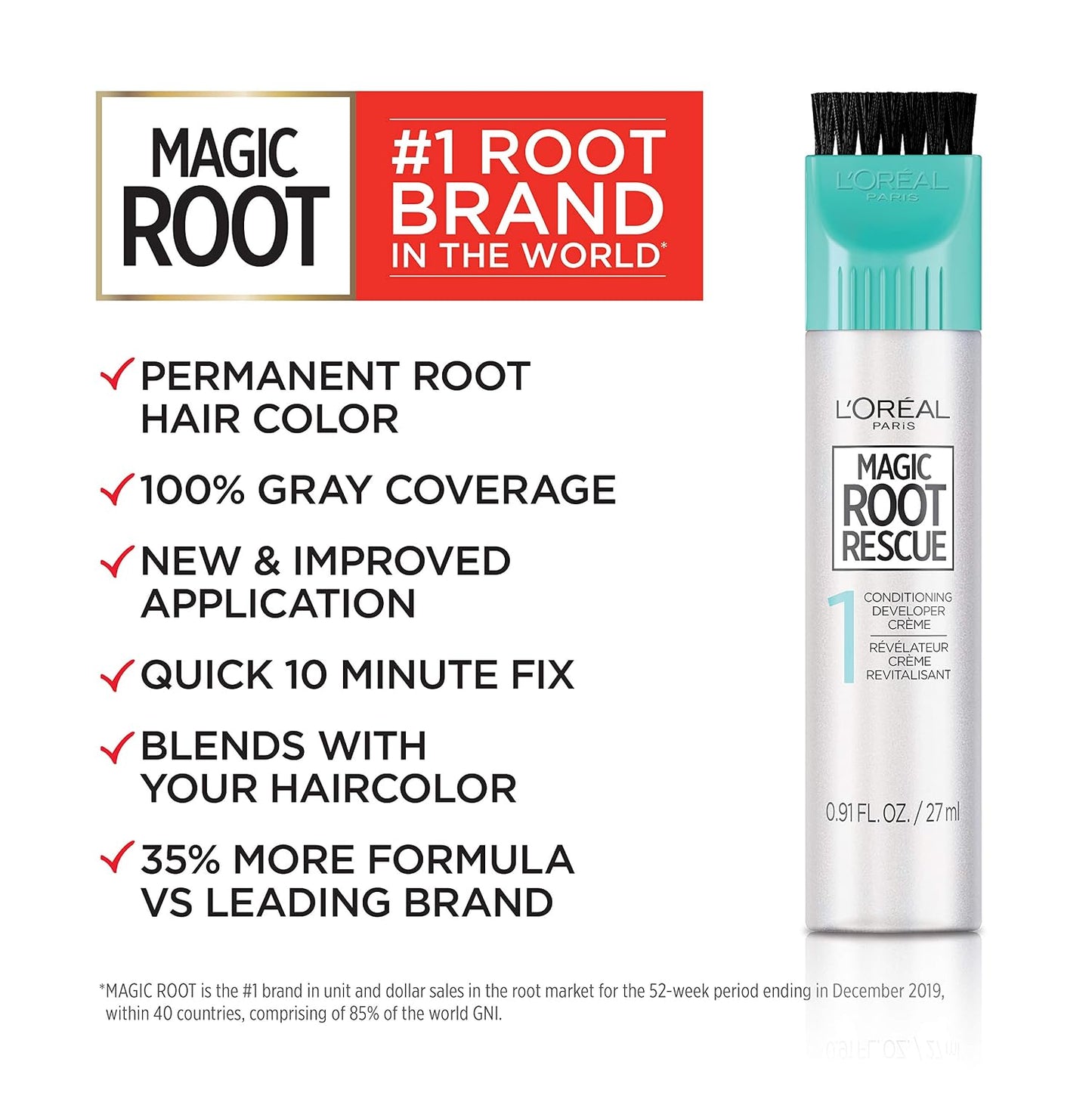 HotL'Oreal Paris Magic Root Permanent Hair Color Kit, 100% Gray Hair Coverage In Just 10 Minutes, Precision Brush Applicator for Seamless Application, 4 Dark Brown (2 Count)