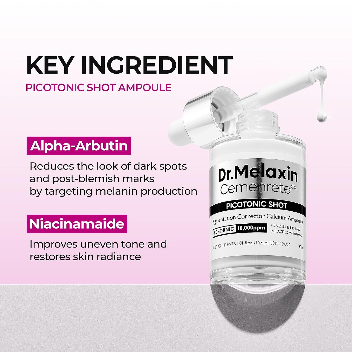 HotDr.Melaxin Picotonic Shot Serum 1.01 fl.oz - Alpha-Arbutin and Niacinamide Dark Spot Corrector Serum, Pigmentation Corrector for Uneven Skin Tone, Blemish Marks, K-Beauty Face Serum