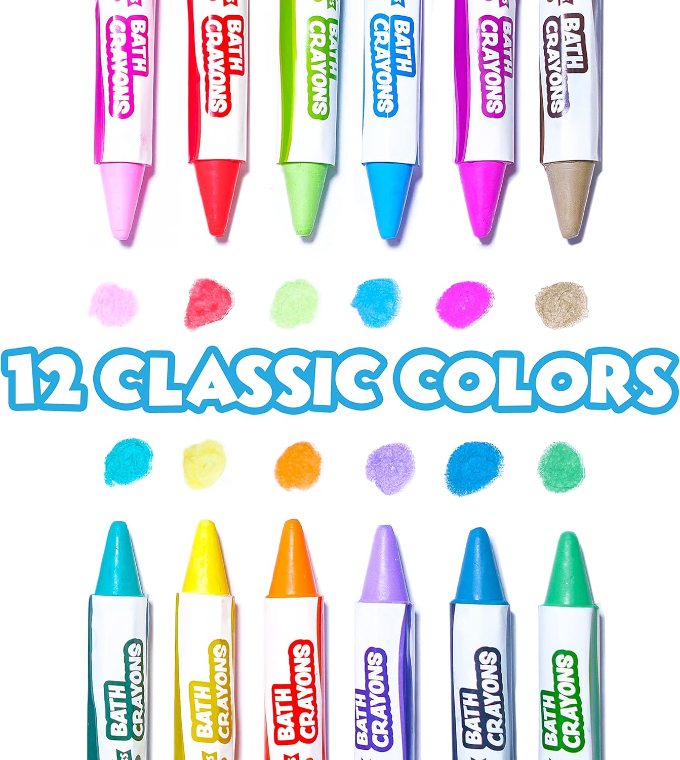 HotTub Works® Smooth™ Bath Crayons Bath Toy, 12 Pack | Nontoxic, Washable Bath Crayons for Toddlers & Kids | Unique Formula Draws Smoothly & Vividly on Wet & Dry Tub Walls | Hexagon Grip Bathtub Crayons