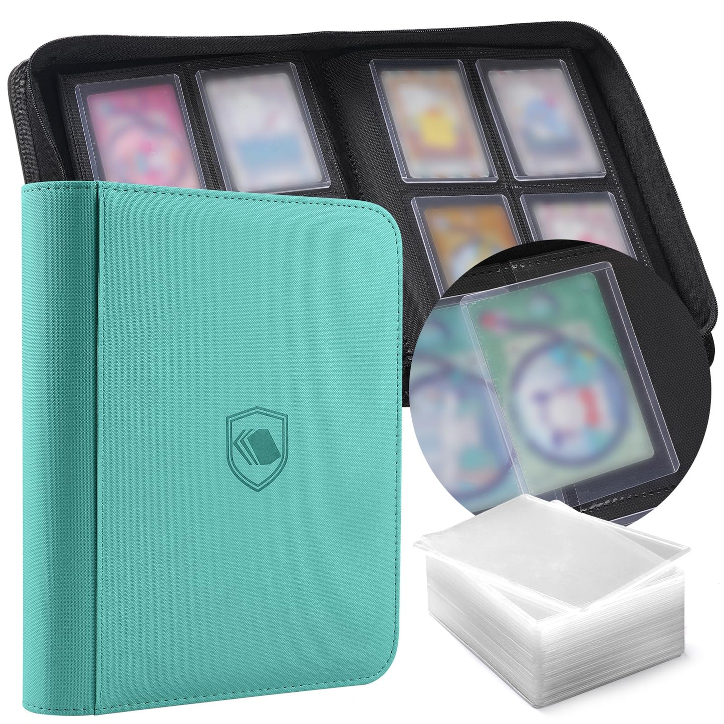 HotTop Loader Binder 9 Pocket, Holds 360 Toploaders, 100 Toploaders INCLUDED | Toploader Binder for 3" x 4" Rigid Toploaders, Trading Card Binder for TCG, MTG, Sport Cards, PU Leather Cover, Side Loading