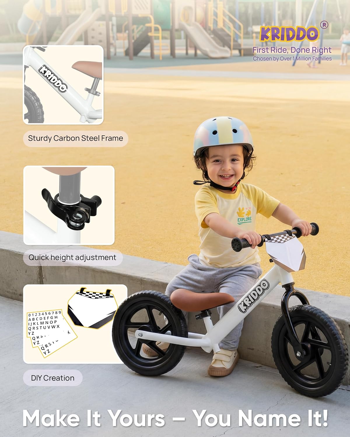 Hot KRIDDO Toddler Balance Bike 2 Year Old, Age 24 Months to 5 Years Old, 12 Inch Push Bicycle with Customize Plate (3 Sets of Stickers Included), Gift Bike for 2-3 Boys Girls, White
