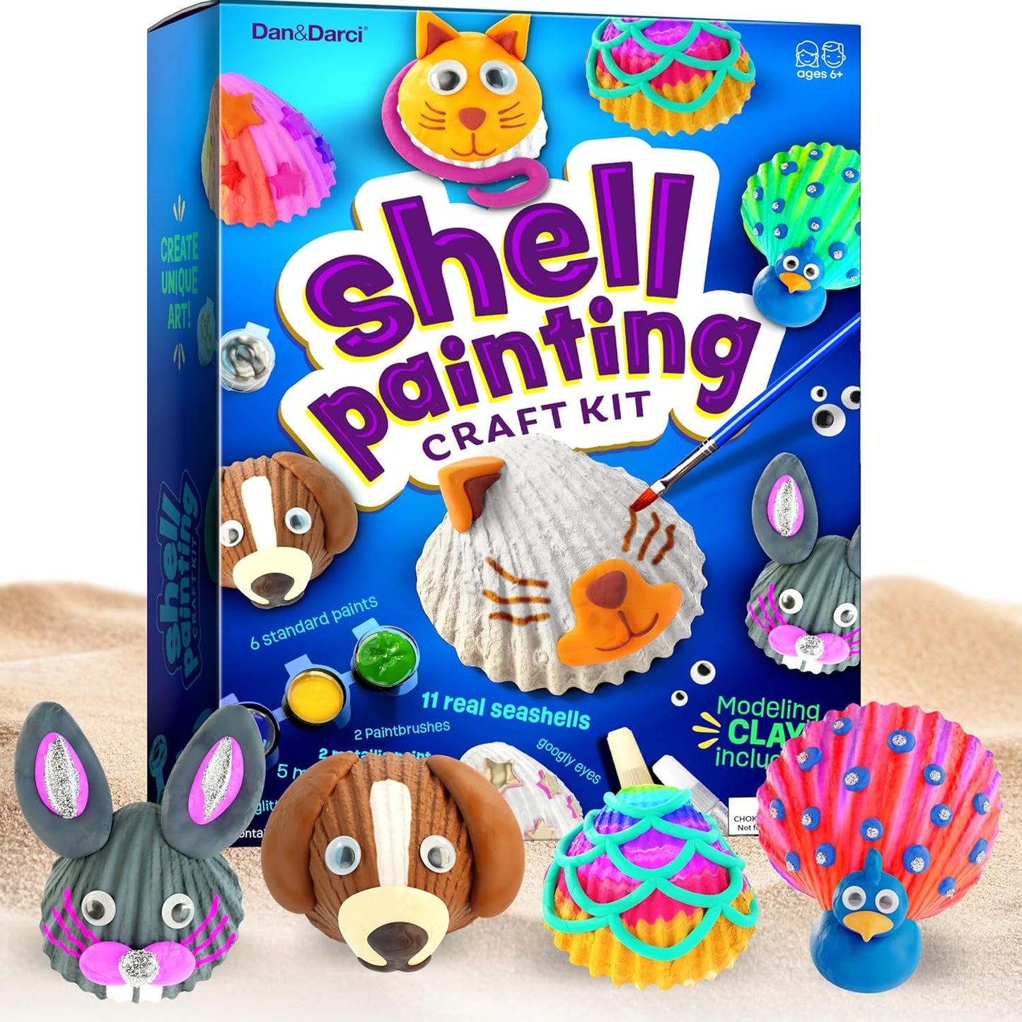 HotDan&Darci Kids Sea Shell Painting Kit - Arts & Crafts for Kids - Gifts for Boys and Girls Ages 6-8, 8-12 - Craft Activities Kits - Creative Art Activity Gift Toys for Age 6 7 8 9 10 11 12 Year Old