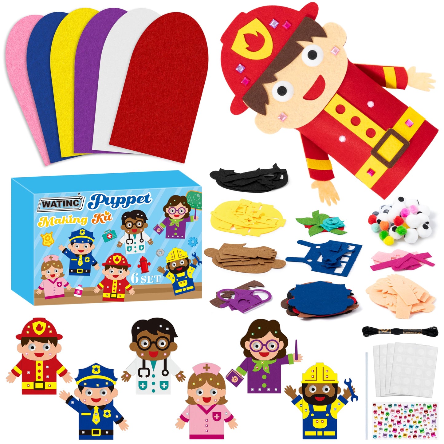 Hot WATINC Hand Puppet Making Kit, Felt Sock Puppet Toys for Kids (Animals) | 6 Styles, Make Your Own Storytelling & Role Play Crafts, Creative Group Activity, Party Favors & Gifts for Kids Ages 4-8