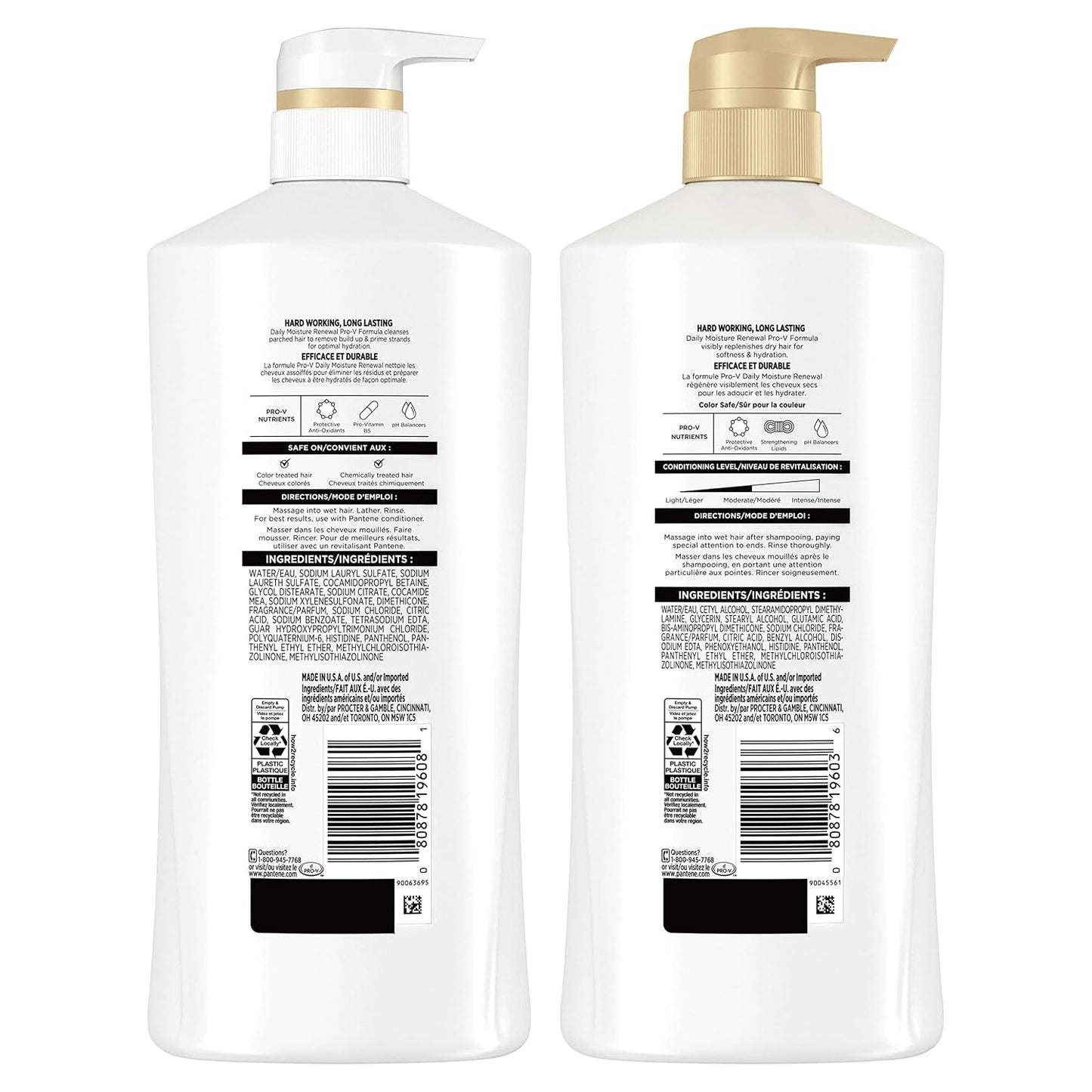 HotPantene Shampoo & Conditioner Set, Daily Moisture Renewal - Pro-V Nutrients for Dry, Color-Treated, Straight to Curly Hair, 72-Hour Hydration & Softness, 52.8 Oz Total + Miracle Rescue Shot (0.5 Oz)