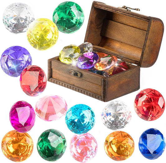 Hot Diving Gem Pool Toy 15 Big Colorful Diamond Set with Big Treasure Chest Pirate Box Underwater Gem Diving Dive Throw Toy Set Swimming Training Gift Toy | With Treasure Chest, Underwater Treasure Hunt, Pool Games, Beach Play