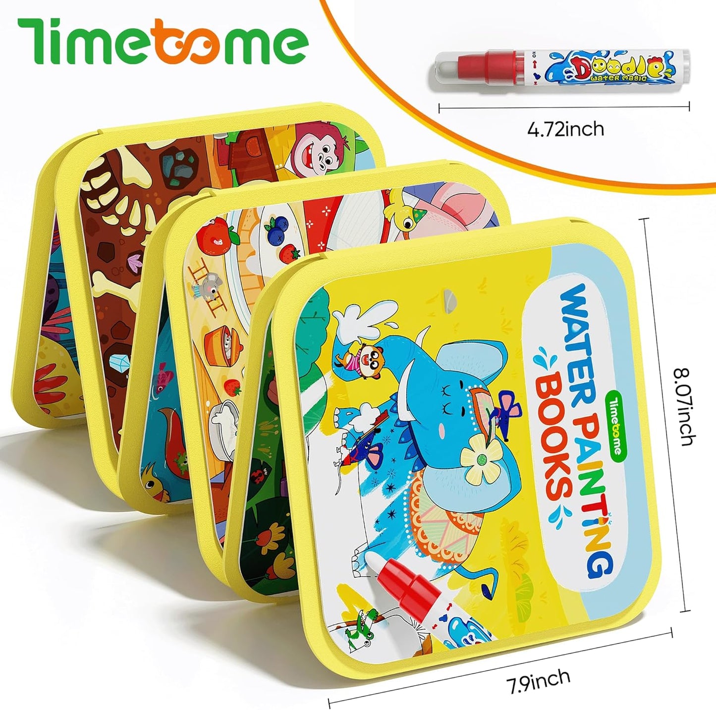 HotTimetome Reusable Water Painting Books for Kids – 3-Pack Magic Water Reveal Coloring Books with Water Pens (Fairy Tale, Animal & Dinosaur) No-Mess Coloring & Reusable Fun Travel Activity for Ages 3–6