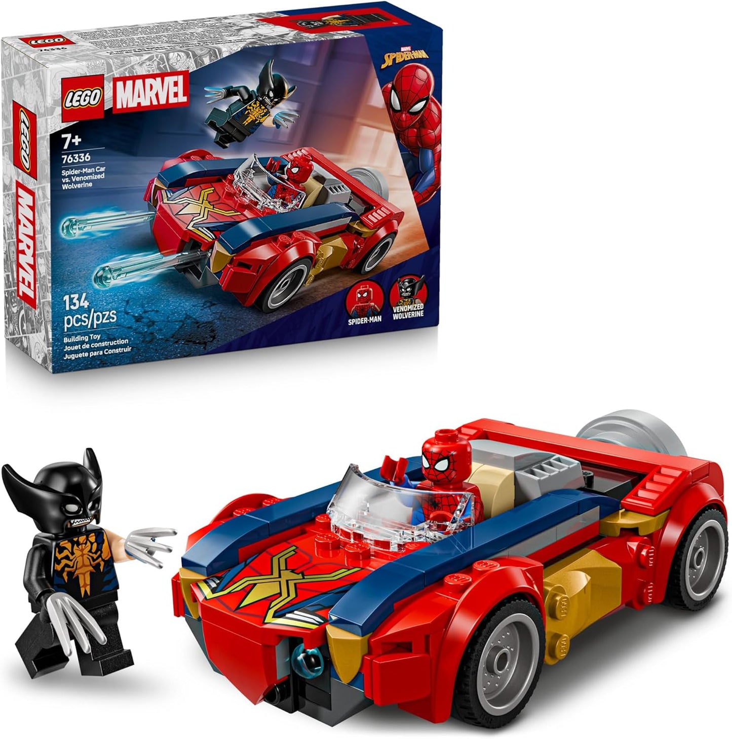 Hot LEGO Marvel Spider-Man Car vs. Venomized Wolverine Building Toy for Boys & Girls - Super Hero & Villain Playset W/2 Marvel Minifigures - Gift Idea for Birthdays - Ages 7+ - 76336