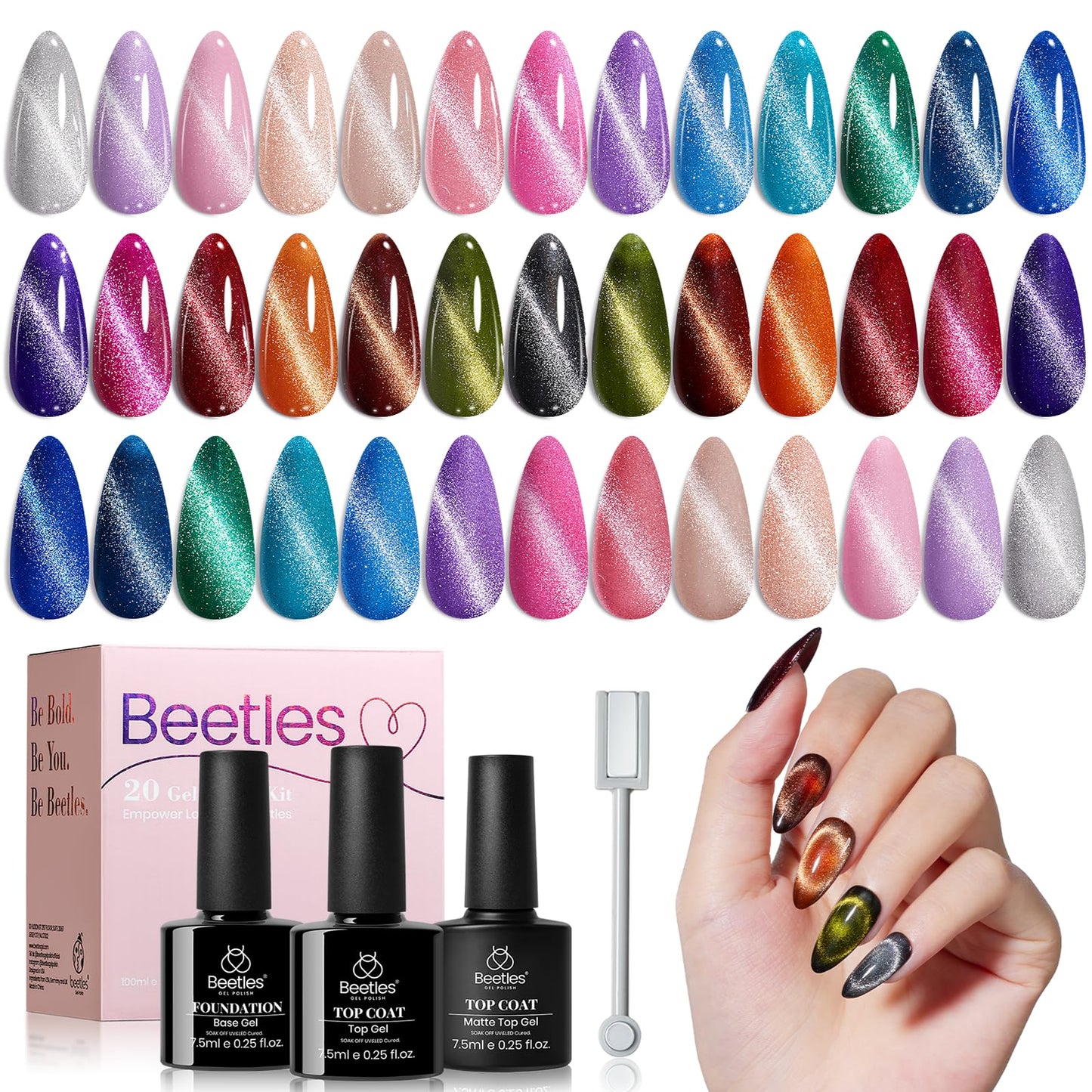 HotBeetles Fall Gel Polish Set - Fingertip Palette, 32 Colors Polish Set with Base Top Coat Pink Red Blue Purple Brown Yellow Green Black White UV LED Lamp Nails Gifts for Women | With Base Gloosy Matte Glitter Top Coat, Pink Red Blue Purple Brown Yellow