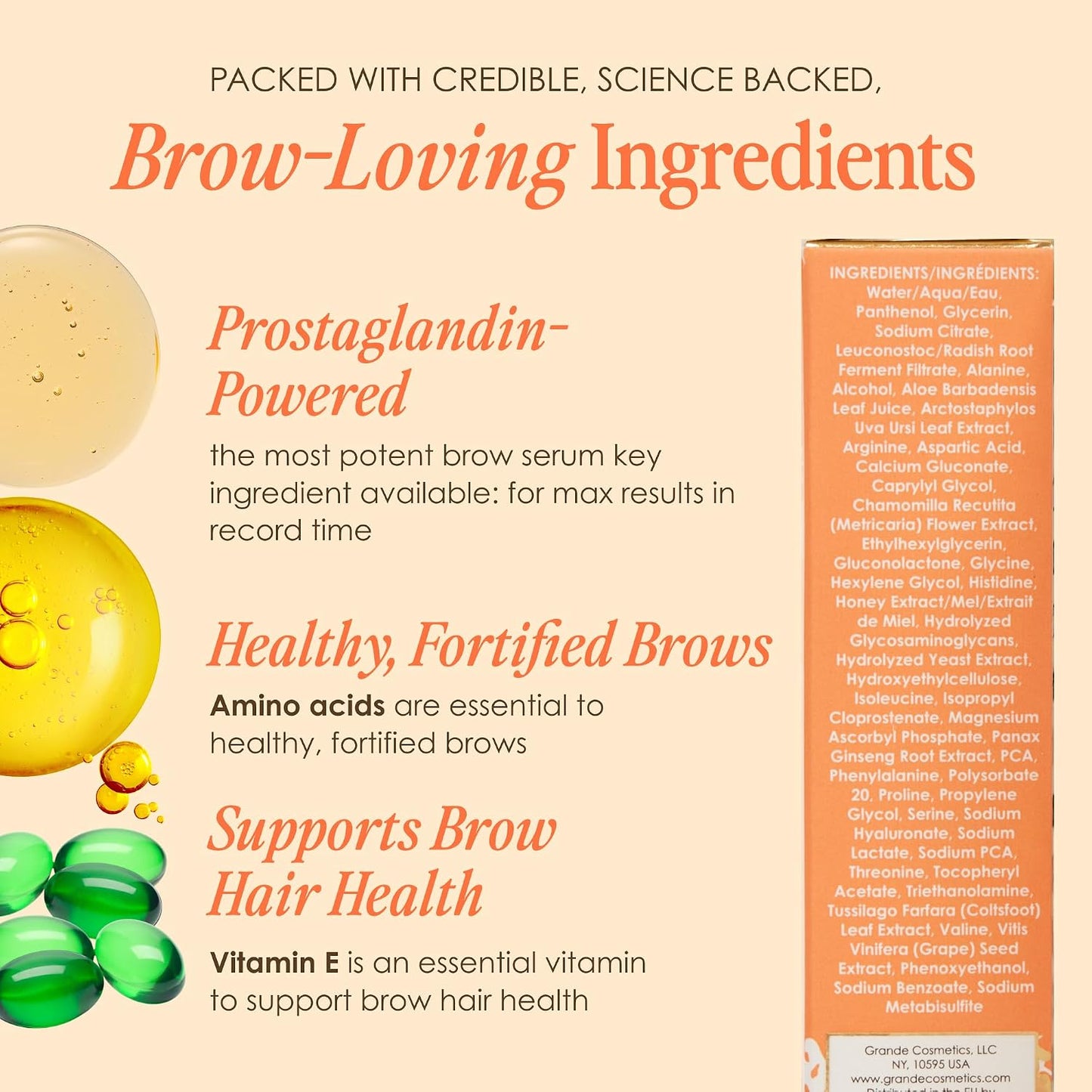 HotGrande Cosmetics GrandeBROW Brow Enhancing Serum For Fuller, Bolder, Looking Eyebrows - Brow Serum With Vitamins, Peptides, Antioxidants, Amino Acids, Cruelty-Free