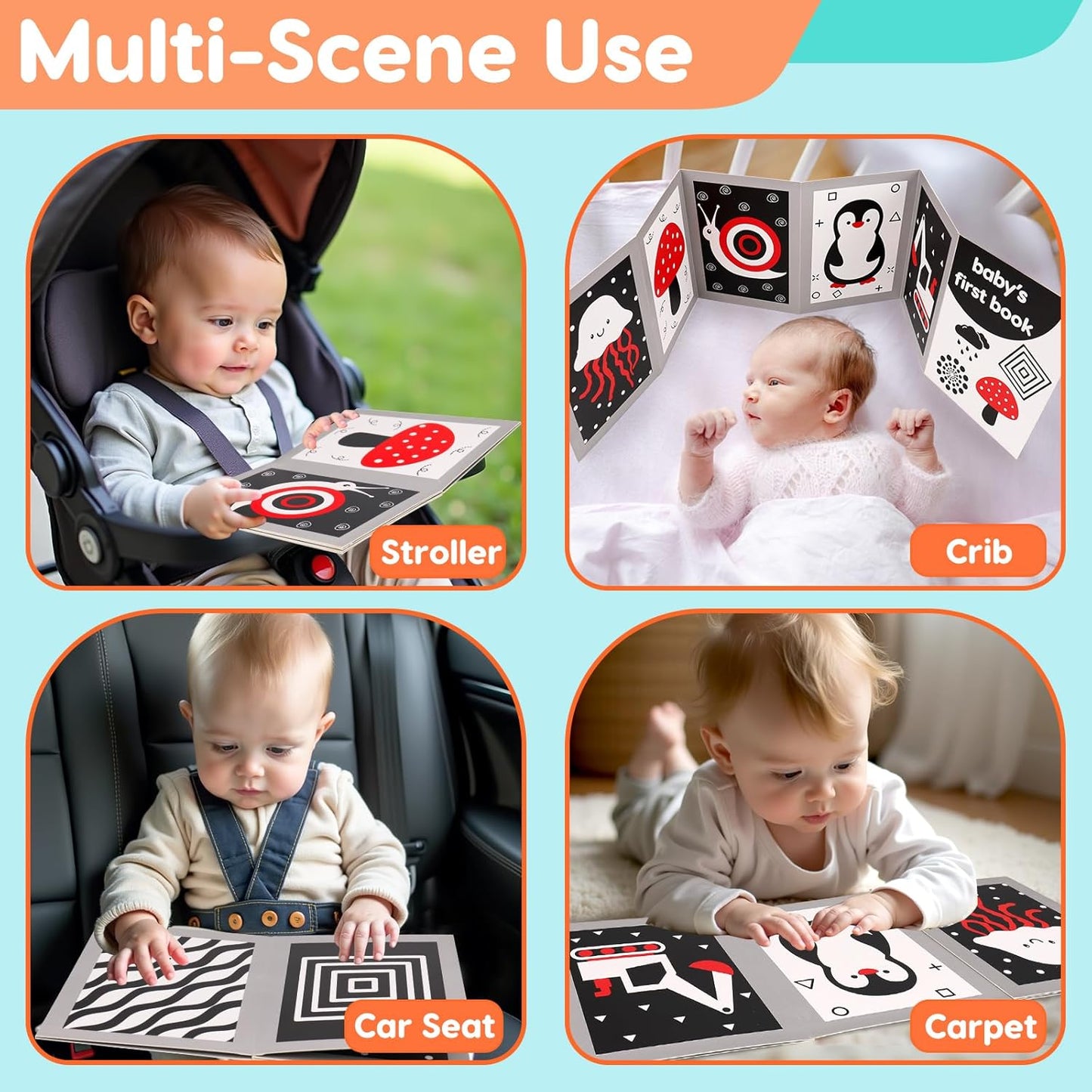 Hot Black and White High Contrast Baby Books Flash Cards Tummy Time Mirror Toys Newborn Toys 0 6 Months Brain Development Infant Stimulating Sensory Toy 0-3 3-6 2 4 5 Month Old Essential