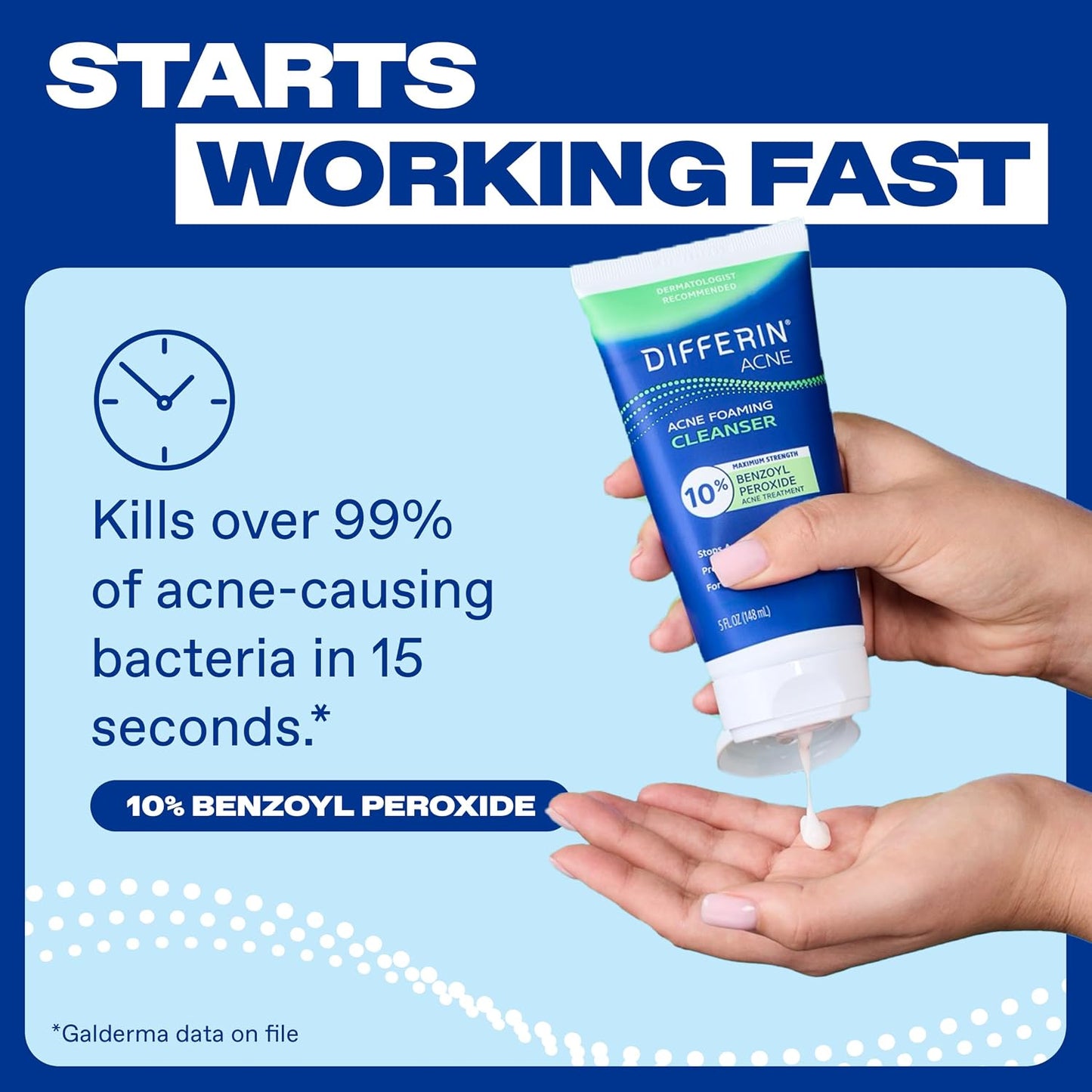 HotDifferin Acne Face Wash with 10% Benzoyl Peroxide, Maximum Strength OTC Acne Foaming Cleanser, Fast Acting Acne Treatment for Face and Body, 5 oz.