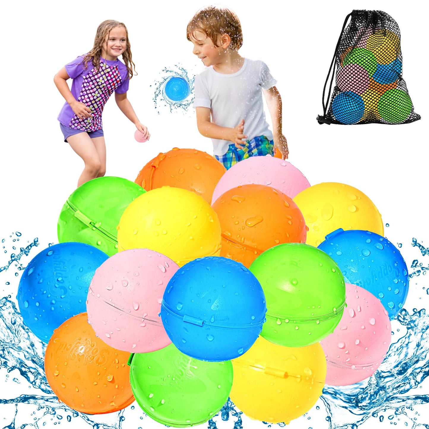 HotReusable Water Balloons 12PCS - Summer Water Toys for Pool Beach & Outdoor, Self-Sealing Refillable Water Bombs for Kids Ages 3-14, Magnetic Splash Balls for Kids Fun Games & Activities