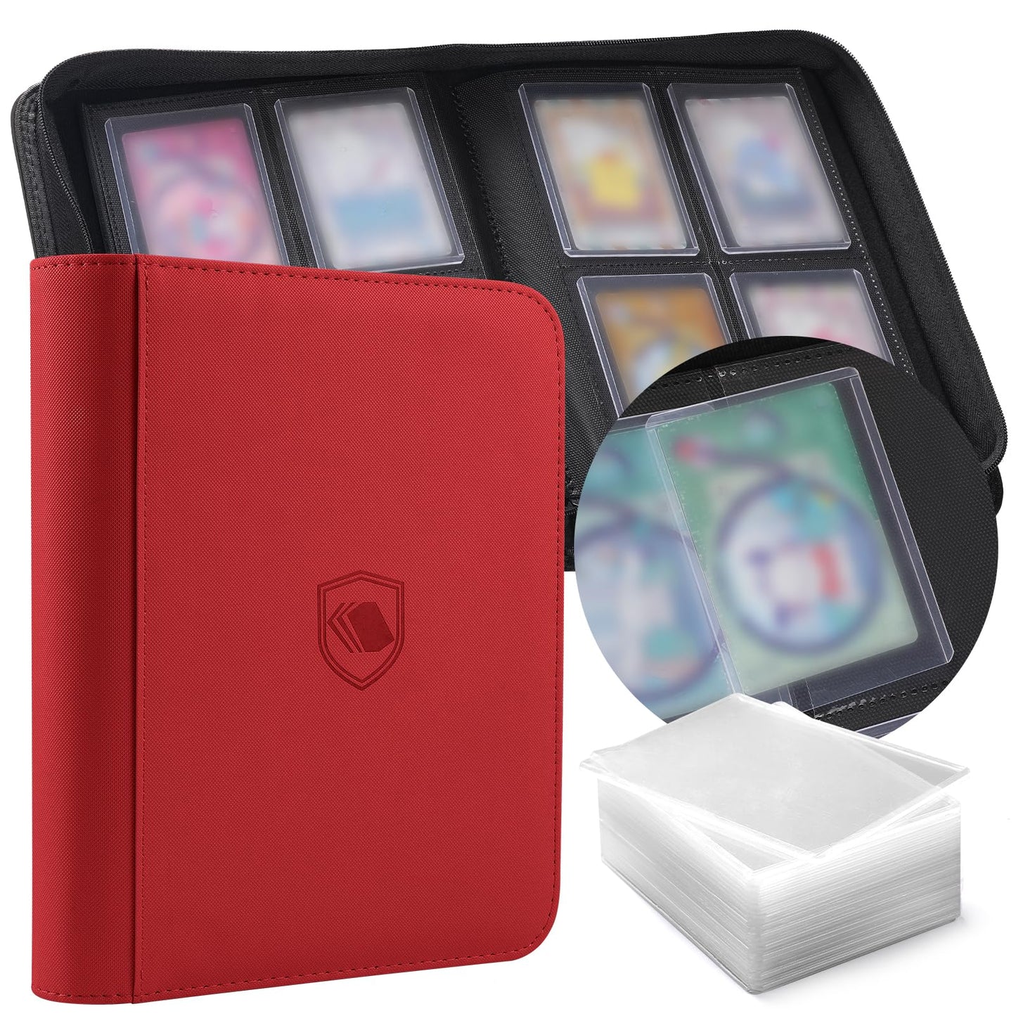 HotTop Loader Binder 9 Pocket, Holds 360 Toploaders, 100 Toploaders INCLUDED | Toploader Binder for 3" x 4" Rigid Toploaders, Trading Card Binder for TCG, MTG, Sport Cards, PU Leather Cover, Side Loading